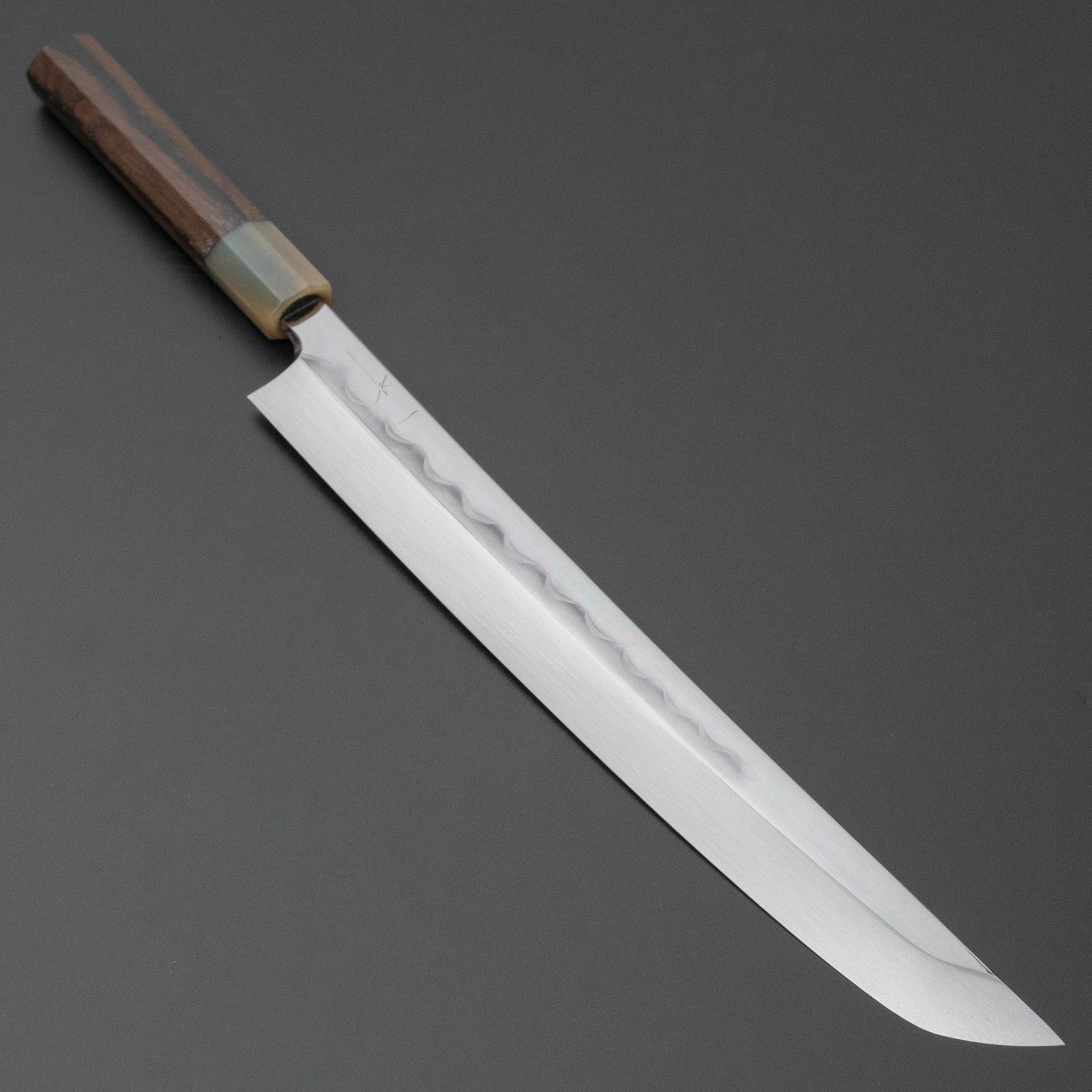 Premium Hitohira Togashi White #1 Notaremon Mizu Honyaki Yanagi Sakimaru 330mm Japanese Chef Knife with Ziricote Handle & Saya - Perfect for Sushi, Sashimi & Precision Cutting