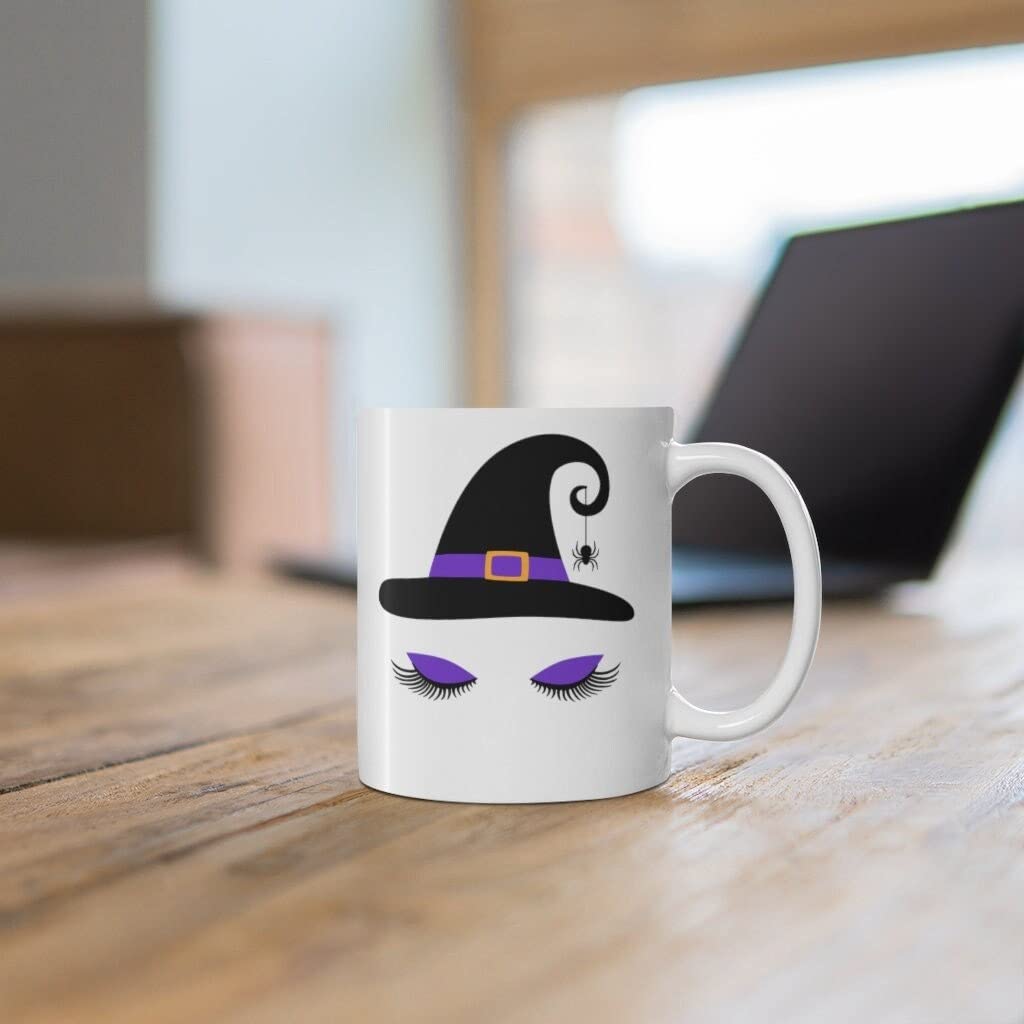 Halloween Witch Spider Coffee Mug - 11oz Spooky Season Fall Mug, Aesthetic White Ceramic Cup for Coffee, Tea & Hot Drinks - Perfect for Halloween Parties, Gifts & Cozy Autumn Mornings