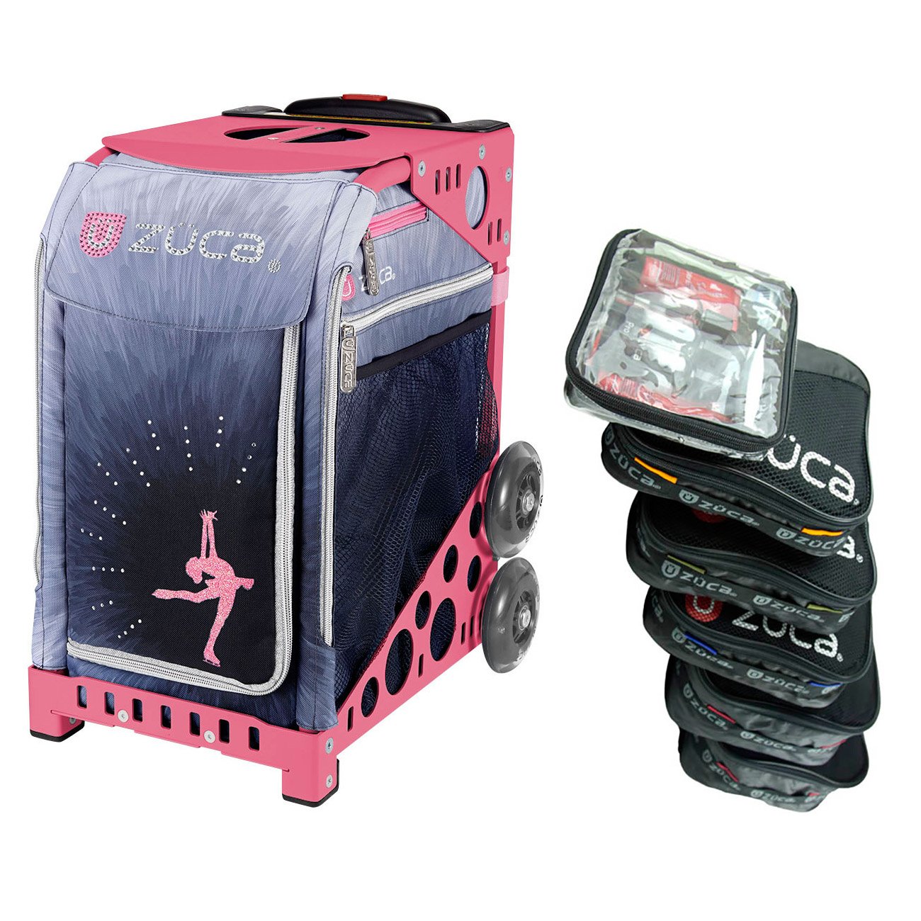 ZUCA Ice Dreamz Lux Sport Insert Bag with Pink Frame - 5 Packing Pouches & Toiletry Bag Set | Perfect for Travel, Gym & Figure Skating Accessories Storage