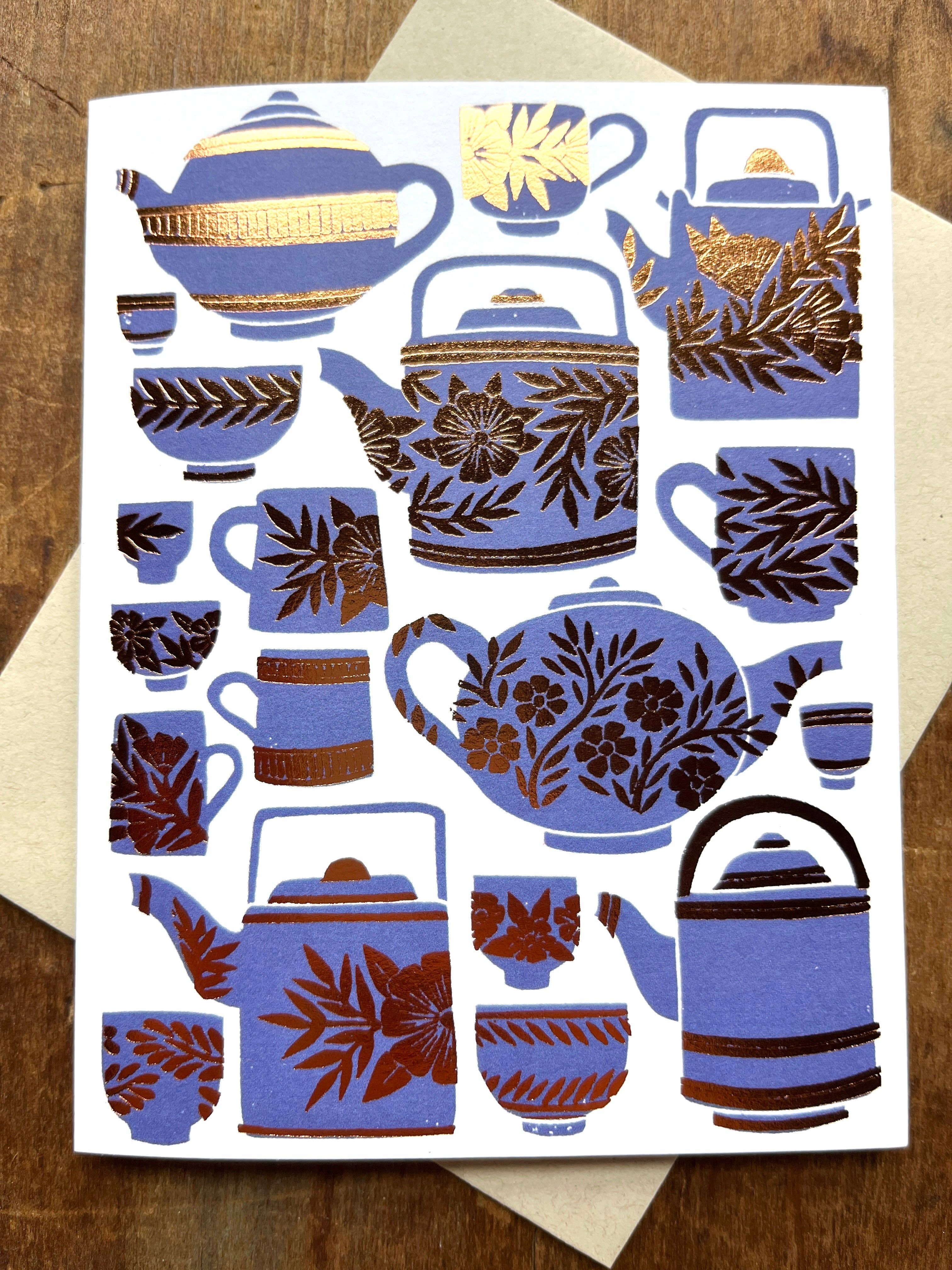 Elegant Teapots Blank Greeting Cards - Handmade Watercolor Design for Tea Lovers, Birthday & Thank You Notes - Perfect for Tea Parties, Bridal Showers & Special Occasions