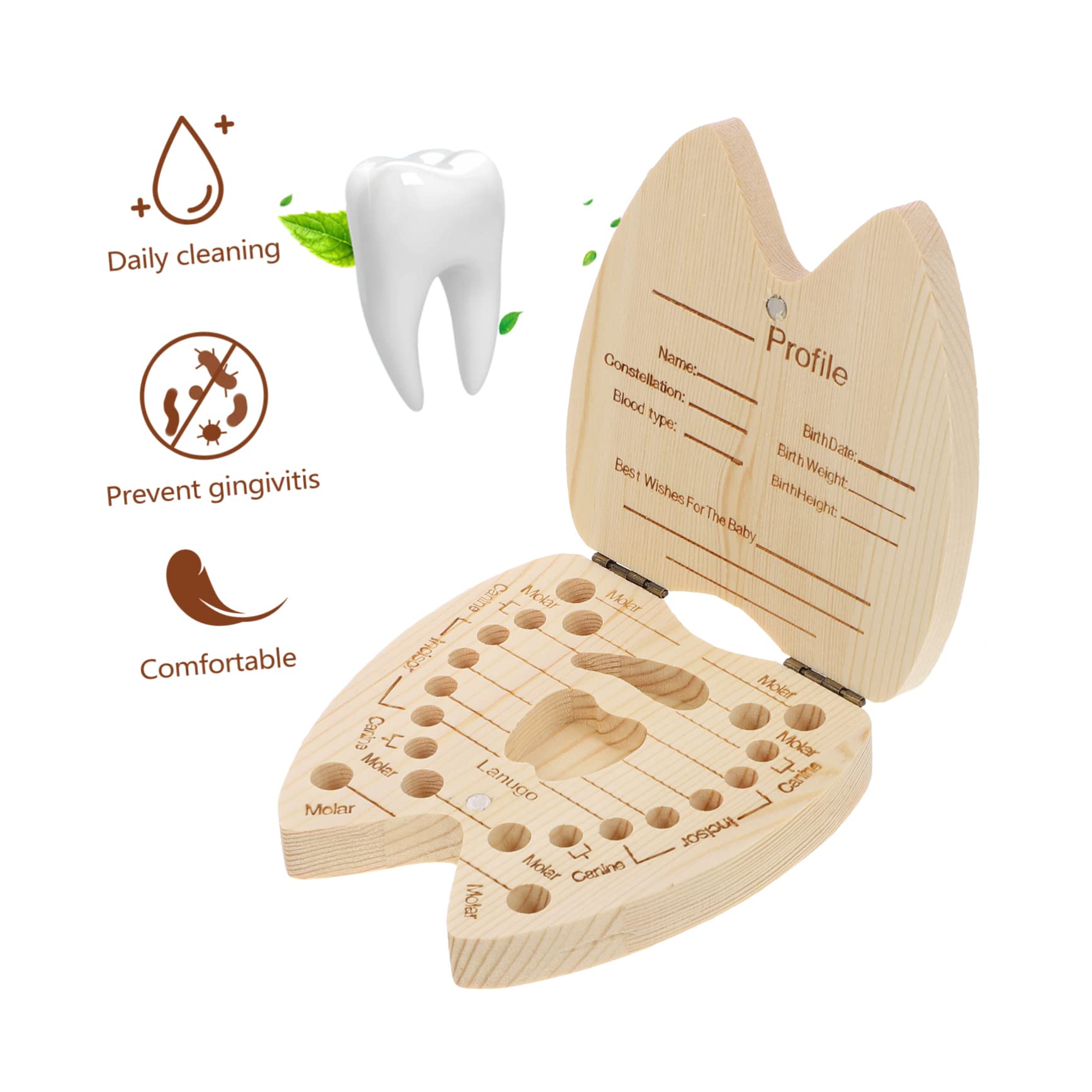 VICASKY Wooden Baby Teeth Storage Box - Portable Deciduous Tooth Holder & Memory Book for Kids - Perfect for First Lost Tooth Keepsake and Childhood Memorabilia Organization