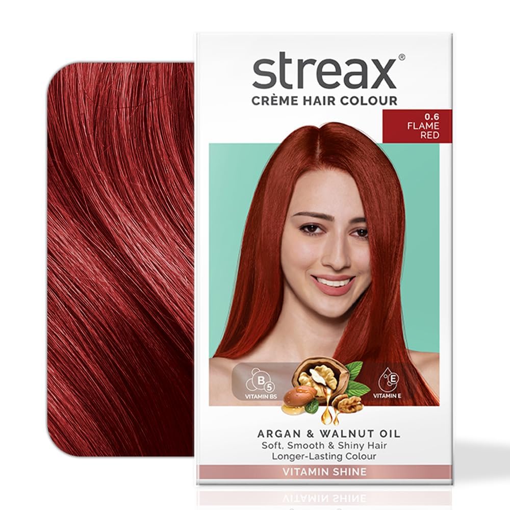 Streax Crème Permanent Hair Color - 0.6 Flame Red (120ml) | 100% Grey Coverage & Long-Lasting Vibrant Color for Women | Perfect for Brunettes Wanting Bold Red Highlights or Full Color Transformation