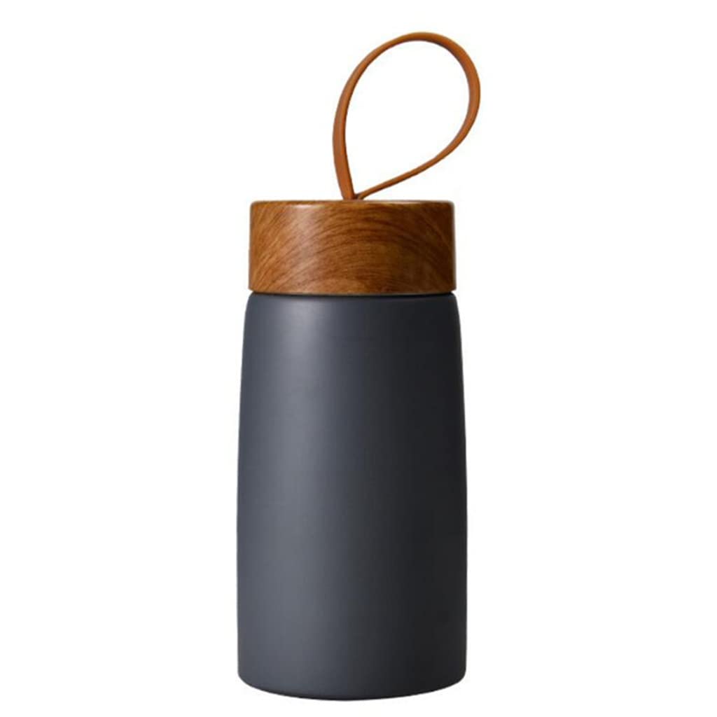Premium Nordic Style Insulated Coffee Mug - 304 Stainless Steel Wood Grain Travel Tumbler, Leak-Proof & Portable for Hot/Cold Drinks (Dark Blue, 6.5 x 14cm) - Perfect for Office, Commuting & Outdoor Adventures