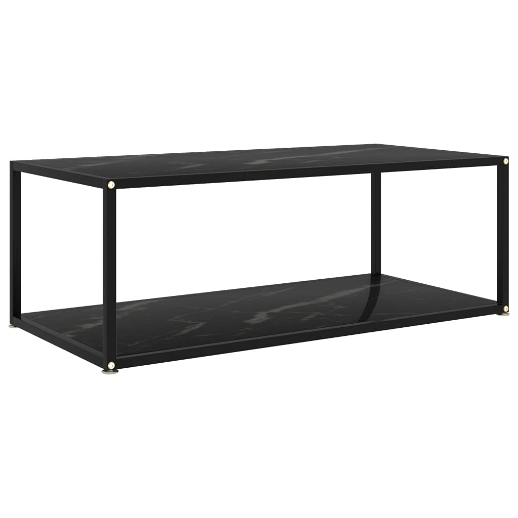 Modern Coffee Table with Tempered Glass Top & Storage Shelf - 2-Tier Powder-Coated Steel Frame End Table - 39.4