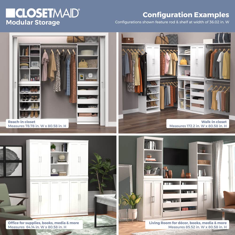 ClosetMaid 12-Shelf Modular Wood Closet Organizer - Adjustable Shelves with Dividers, Stackable Design, Full Backer & Decorative Trim in White | Perfect for Bedroom, Closet & Home Storage Organization