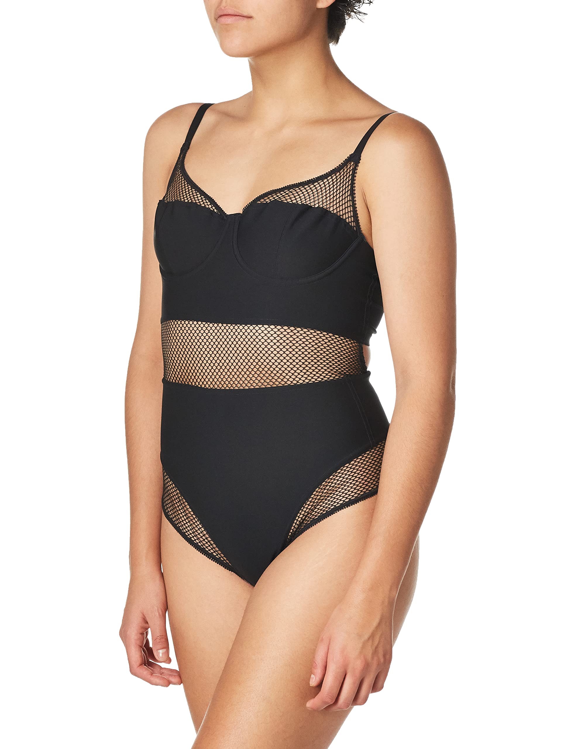 DKNY Women's Mesh Tech Statement Bodysuit - Sexy Lace-Up One-Piece for Night Out, Date Night & Special Occasions