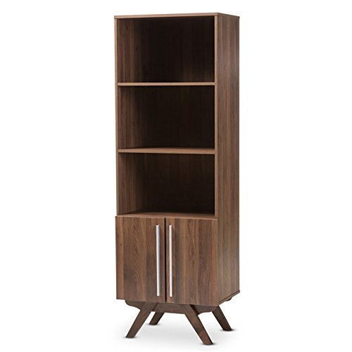 BOWERY HILL Modern 3-Tier Brown Wooden Bookcase - Perfect for Living Room, Home Office & Bedroom Storage