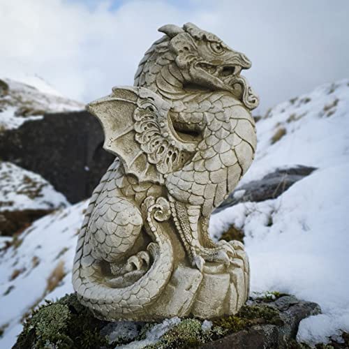 Burgess Home & Garden Scaly Dragon Statue - Handcrafted British Stone Mythical Creature Outdoor Decor | Durable UK-Made Lawn Ornament for Fantasy Gardens, Yard Decor & Gift Ideas