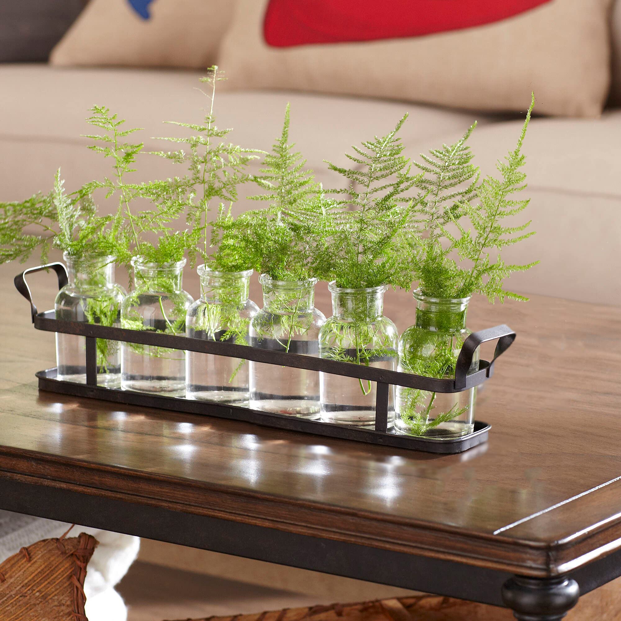 6-Piece Glass Flower Vase Set with Metal Holder - Modern Home Decor for Wedding, Table, Kitchen, Bathroom & Bedroom - Perfect for Flower Arrangements & Shelf Decor (Ideal for Centerpieces, Gift Giving & Interior Design Styling)