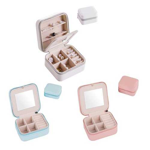 Elegant Palm-Sized Jewelry Box for Women - Compact Travel Jewelry Organizer with Mirror | Perfect for Necklaces, Rings, Earrings Storage at Home & Travel