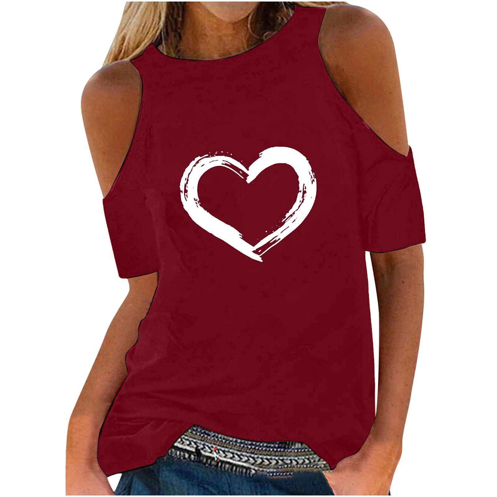 Women's Summer Cold Shoulder Short Sleeve T-Shirt - Loose Fit Crewneck Blouse with Dragonfly Print | Casual Fashion Top for Beach, Vacation & Everyday Wear