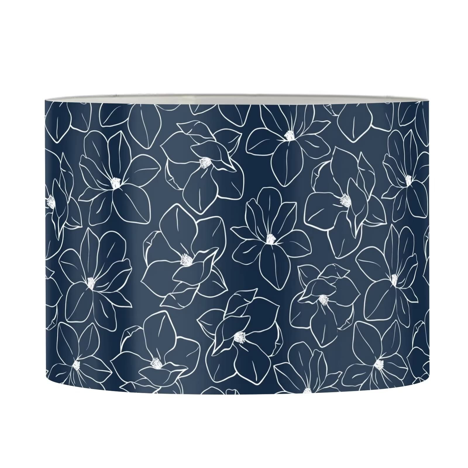 Gongbawa Navy Blue Hibiscus Drum Lamp Shade - Stylish Home Decor for Table Lamps, Perfect for Living Room, Bedroom & Kids Room - Adds Elegant Ambiance to Any Space