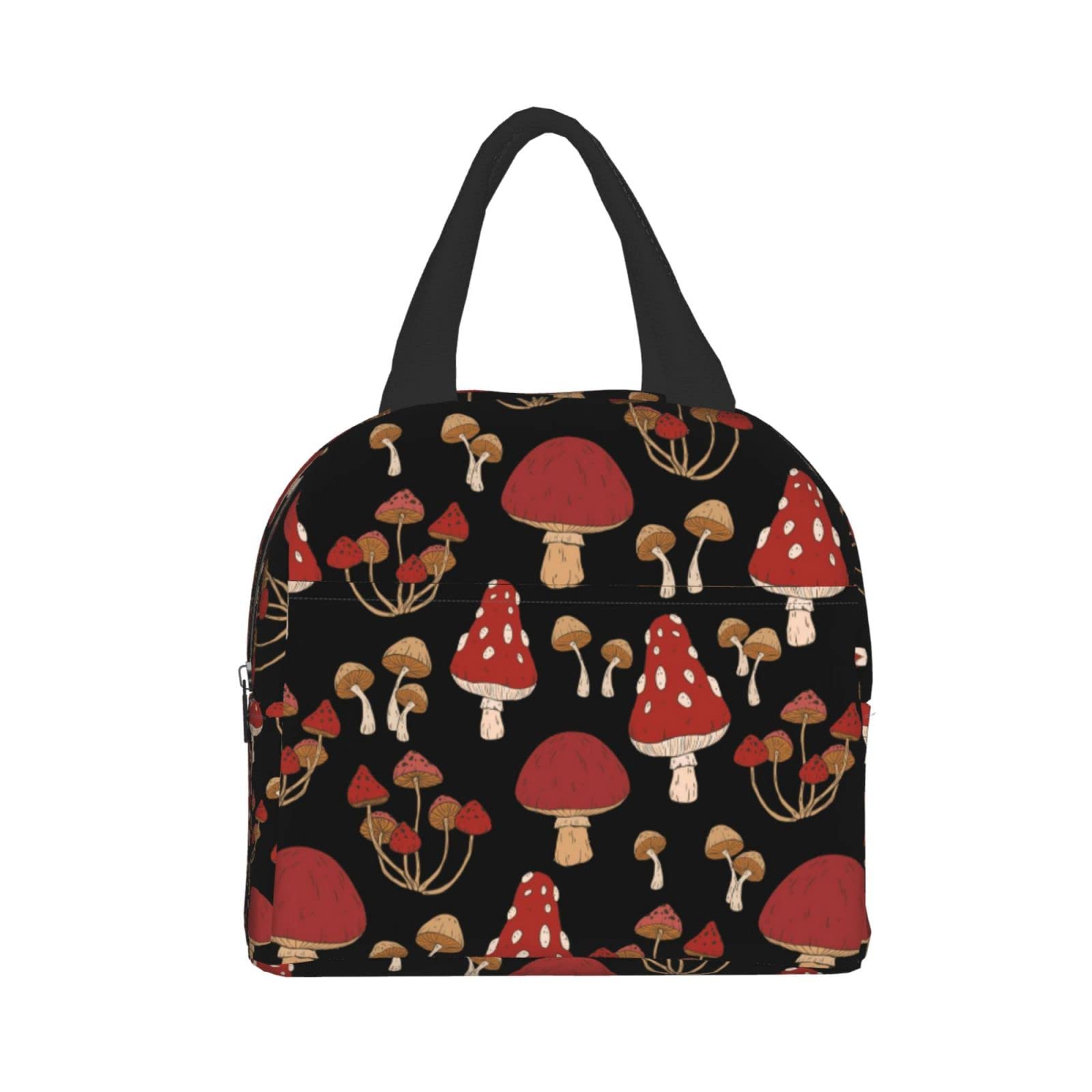 Insulated Lunch Box with Red Mushrooms Print - Reusable & Portable Meal Container for Men & Women - Perfect for Work, Travel, Picnic & Outdoor Activities