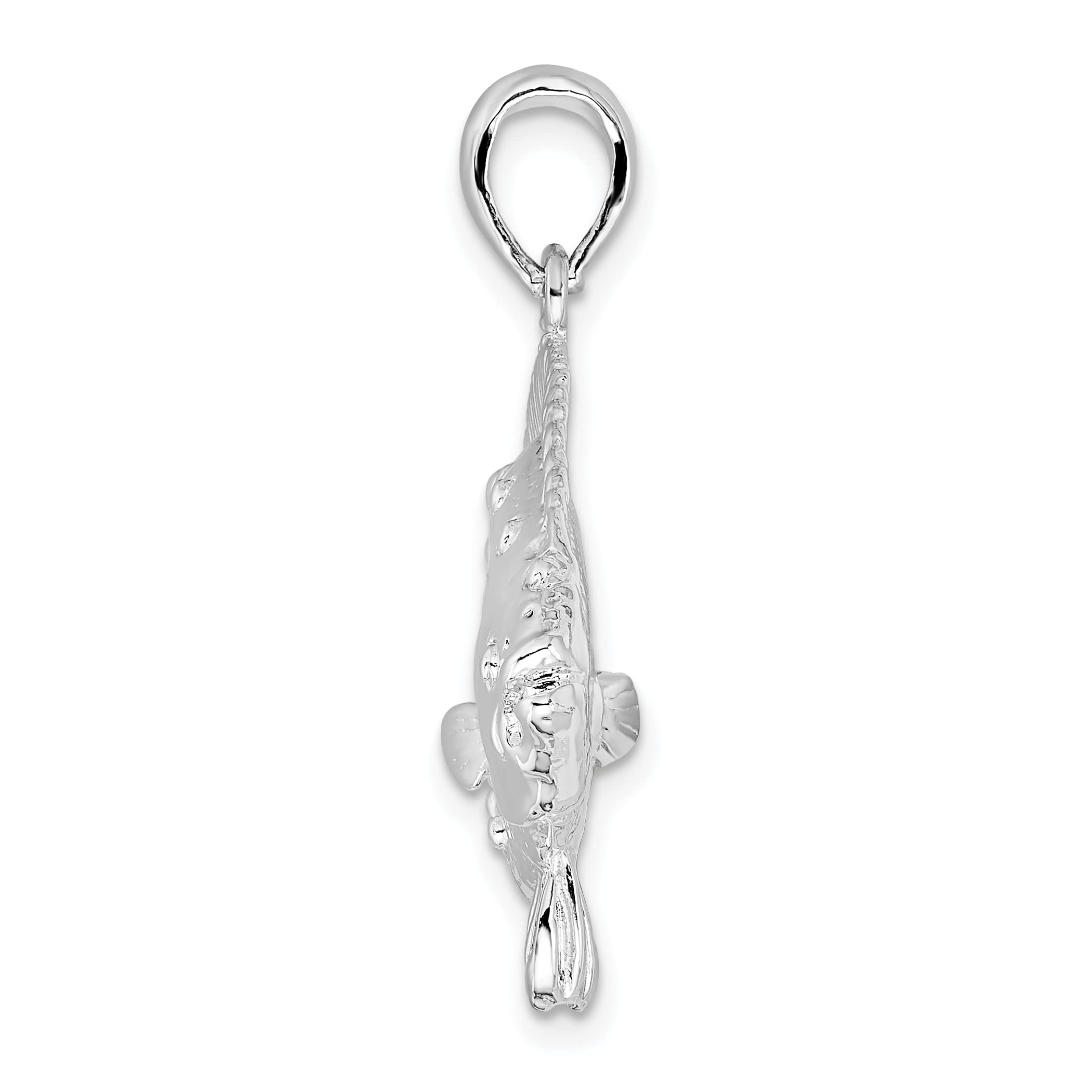 3D Flounder Fish Sterling Silver Pendant - Handcrafted Polished Jewelry for Women & Men - Perfect for Gifts, Beach Outfits & Ocean-Themed Fashion