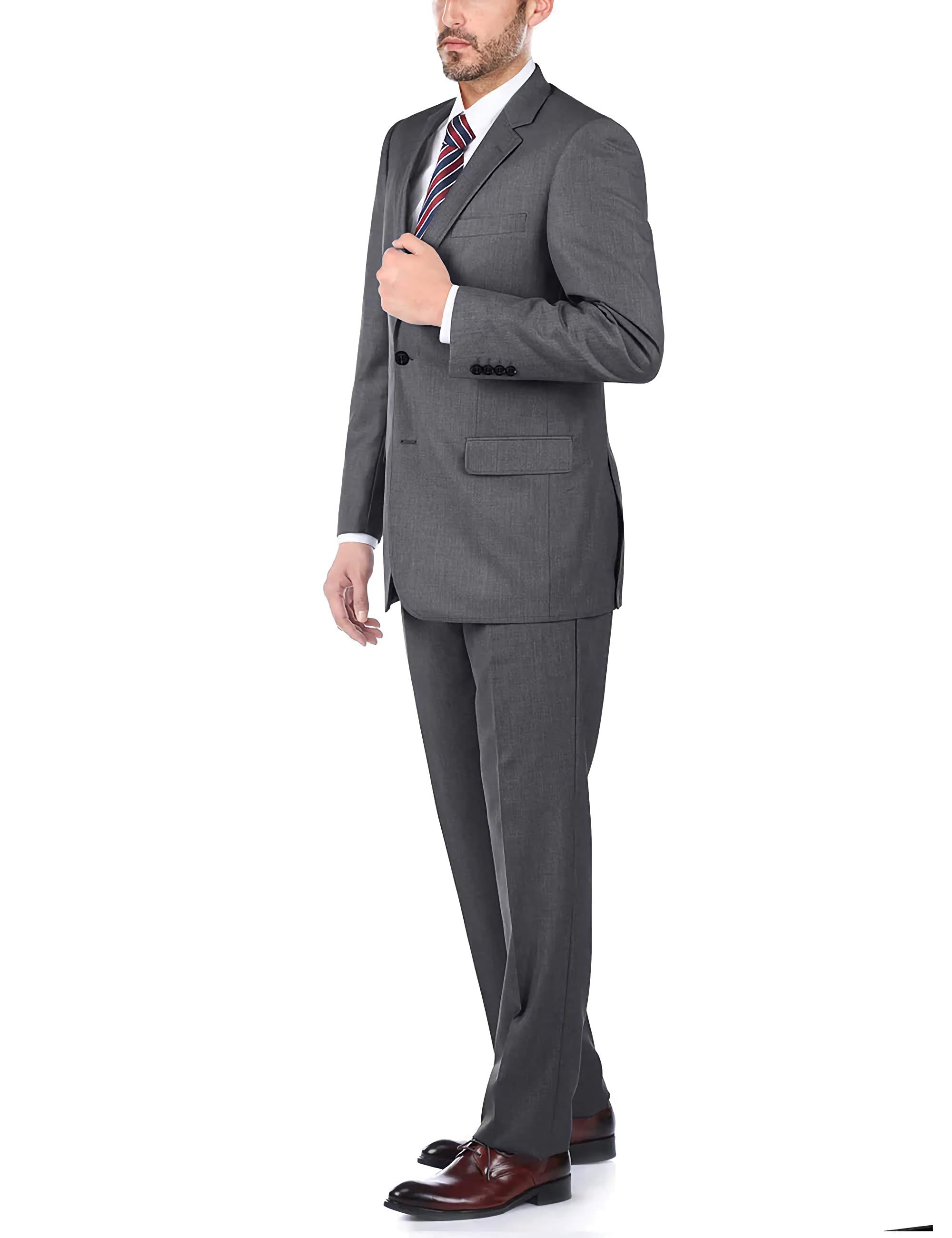 Premium Gray 100% Virgin Wool 2-Piece Men's Suit - Regular Fit with Pick Stitch Detail & 2-Button Jacket | Perfect for Business Meetings, Weddings & Formal Occasions