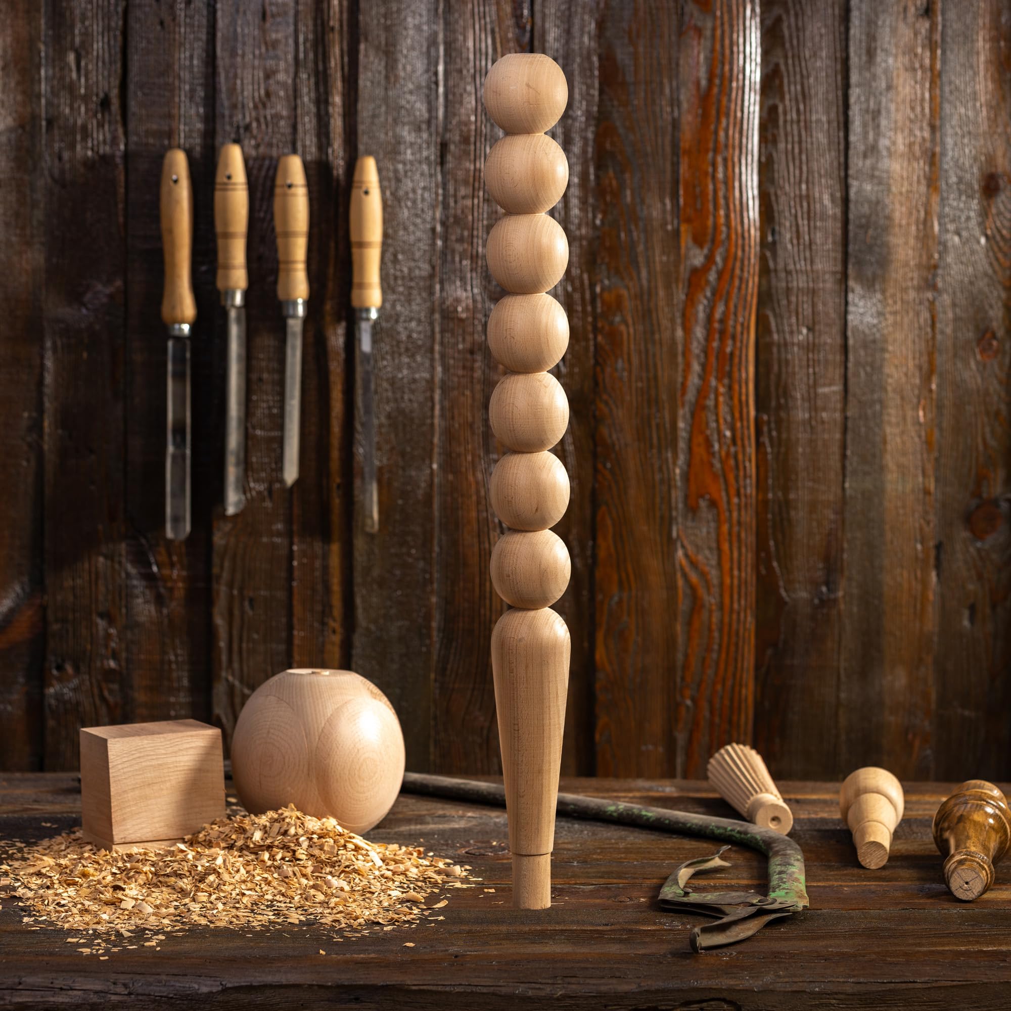 Unfinished Beech Farmhouse Wood Table Leg - 36 Inch (90 cm) Turned DIY Furniture Leg for Dining Tables, Desks & Farmhouse Decor