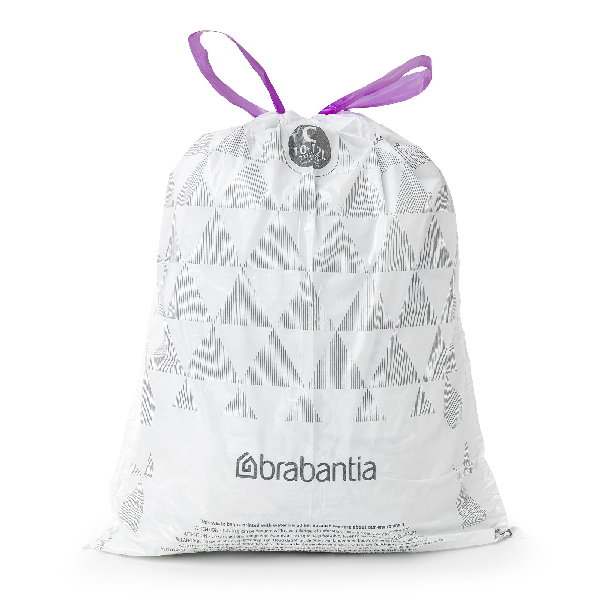 Brabantia PerfectFit Trash Bags Size C (2.6-3.2 Gallon) - Thick Plastic Trash Can Liners with Drawstring Handles - 40 Count - Ideal for Kitchen, Bathroom & Office Waste Bins