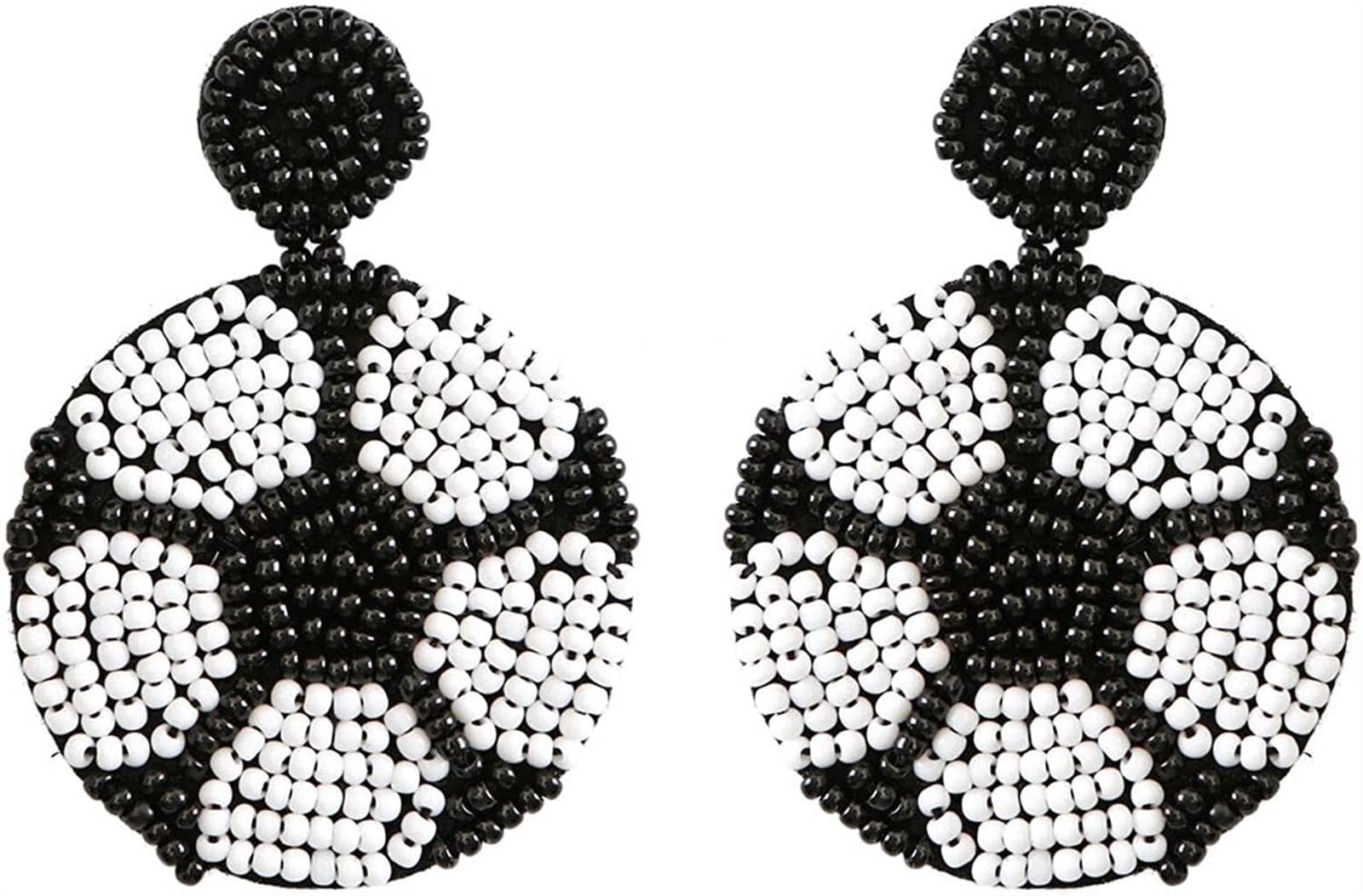 Handmade Beaded Soccer Ball Dangle Earrings - Colorful Football & Baseball Jewelry for Women & Girls | Perfect for World Cup Games, Sports Events & Casual Wear (Color: A)