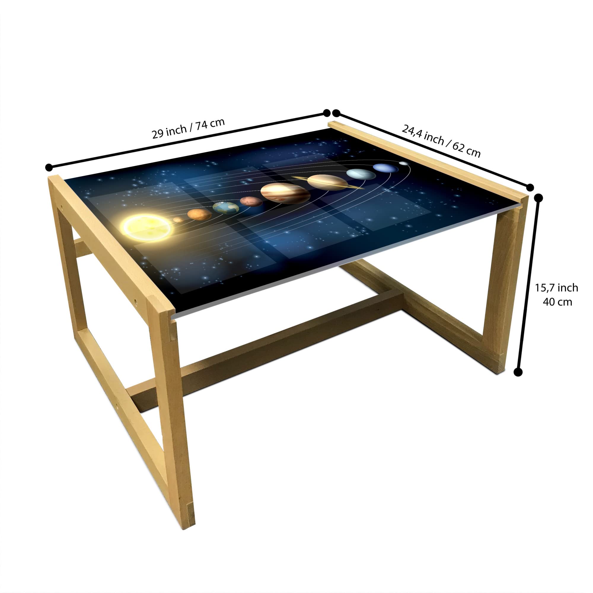 Ambesonne Space Coffee Table - Solar System Design, Wooden Frame for Office & Dorm Decor