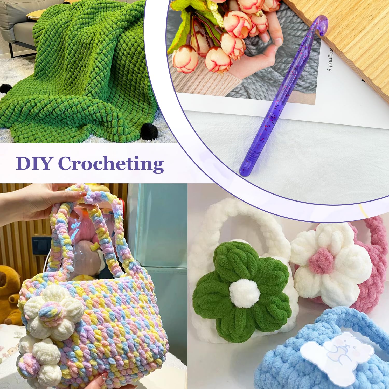 12mm Large Crochet Hook for Chunky Yarn - Ergonomic Plastic Crochet Needles for Arthritic Hands - Crystal Smooth DIY Crochet Hooks for Handmade Projects - Perfect for Blankets, Scarves & Home Decor