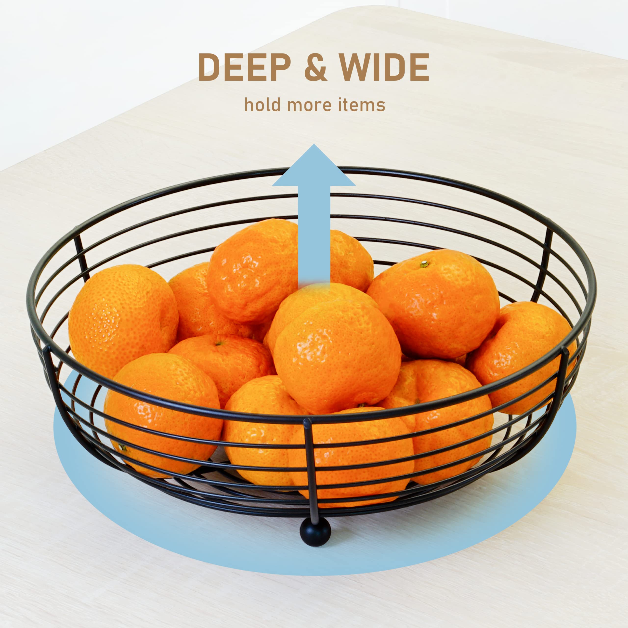 CAXXA Stainless Steel Countertop Fruit Basket - Black Wire Mesh Organizer for Fruits, Vegetables, Bread, Snacks - Perfect for Kitchen Counter, Dining Table, Pantry Storage & Home Decor