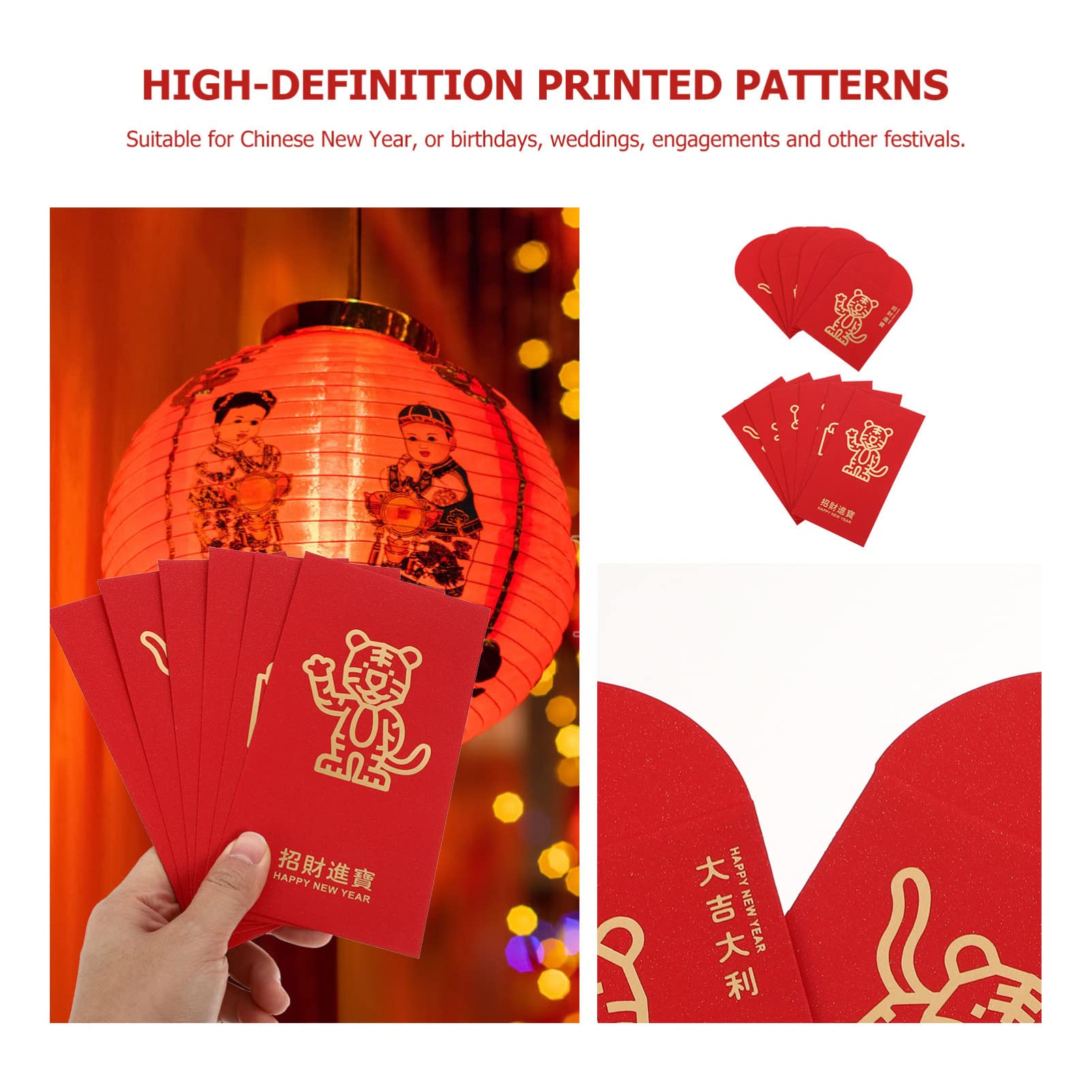 NUOBESTY 12pcs 2022 Year of The Tiger Red Envelopes - Chinese New Year Lucky Money Packets for Kids, Weddings & Celebrations | Festive Gift Bags for Chinese New Year, Birthday Gifts & Special Occasions