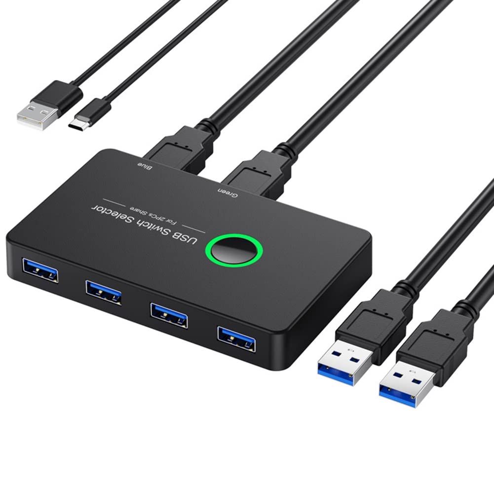 Graootoly USB 3.0 KVM Switch 2-Port for 4 Devices - Keyboard Mouse Printer Sharing for Home Office