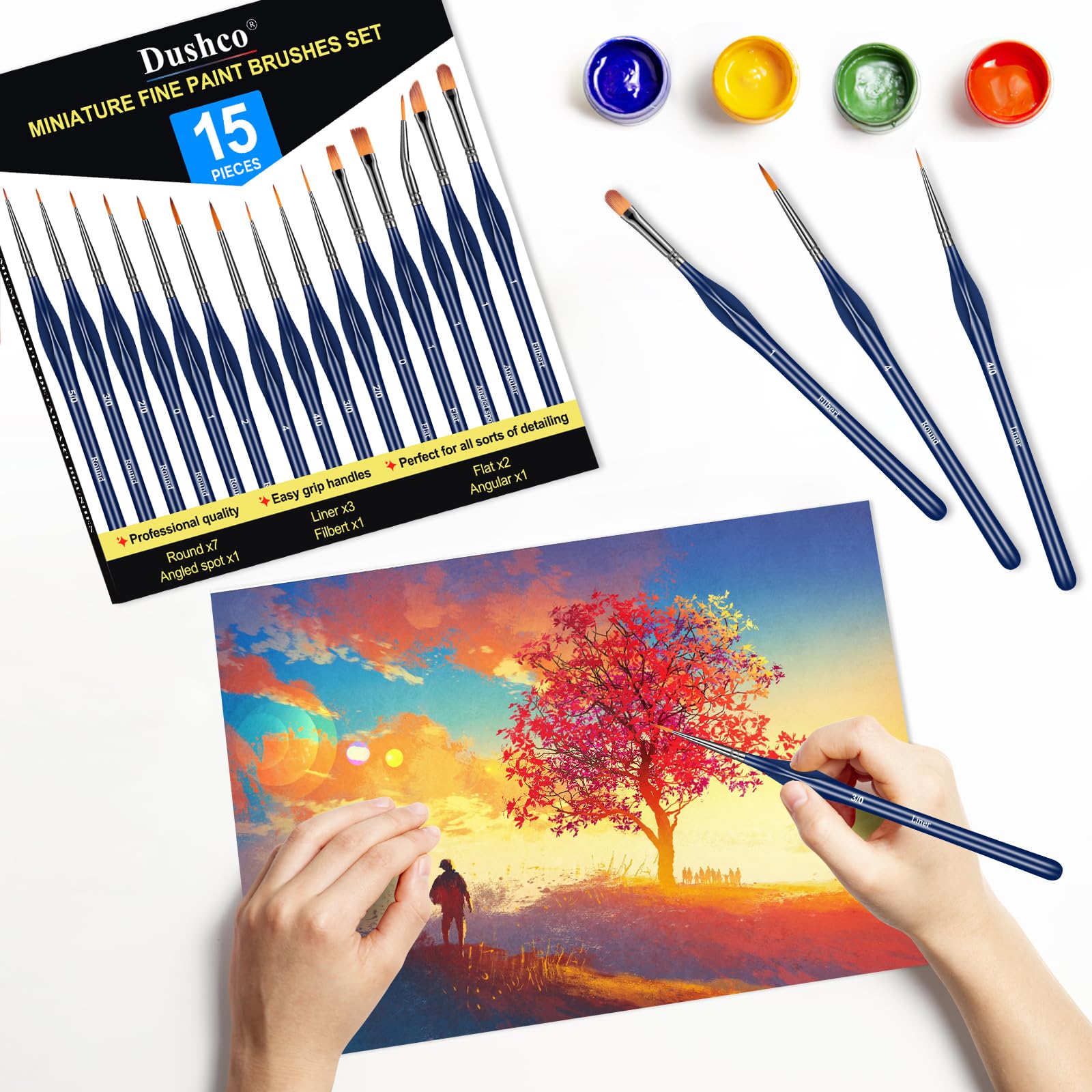 15-Piece Detail Paint Brushes Set for Acrylic, Watercolor, Gouache & Oil Painting - Professional Miniature Brushes for Models, Figurines, Citadel, Face Painting & Paint by Number Kits - Perfect for Artists, Hobbyists & Adult Crafters