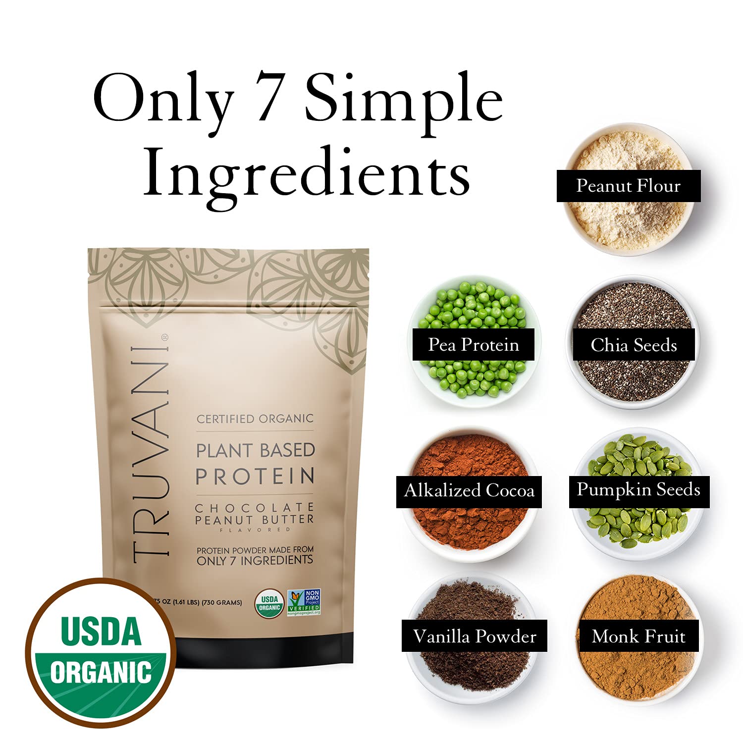 Truvani Vegan Pea Protein Powder - Chocolate Peanut Butter Flavor | 20g Organic Plant-Based Protein per Serving | Keto, Gluten-Free, Dairy-Free, Low Carb, No Added Sugar | Ideal for Smoothies, Baking & Post-Workout Recovery