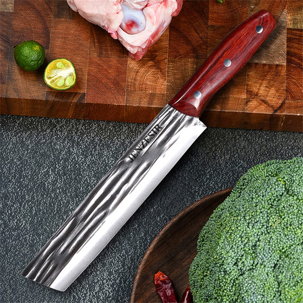 7.9-Inch Handmade Forged Nakiri Knife - Japanese Chef Knife for Vegetables & Meat | Razor-Sharp High-Carbon Steel Blade with Ergonomic Wood Handle | Perfect for Home Kitchen, Restaurant & Professional Cooking