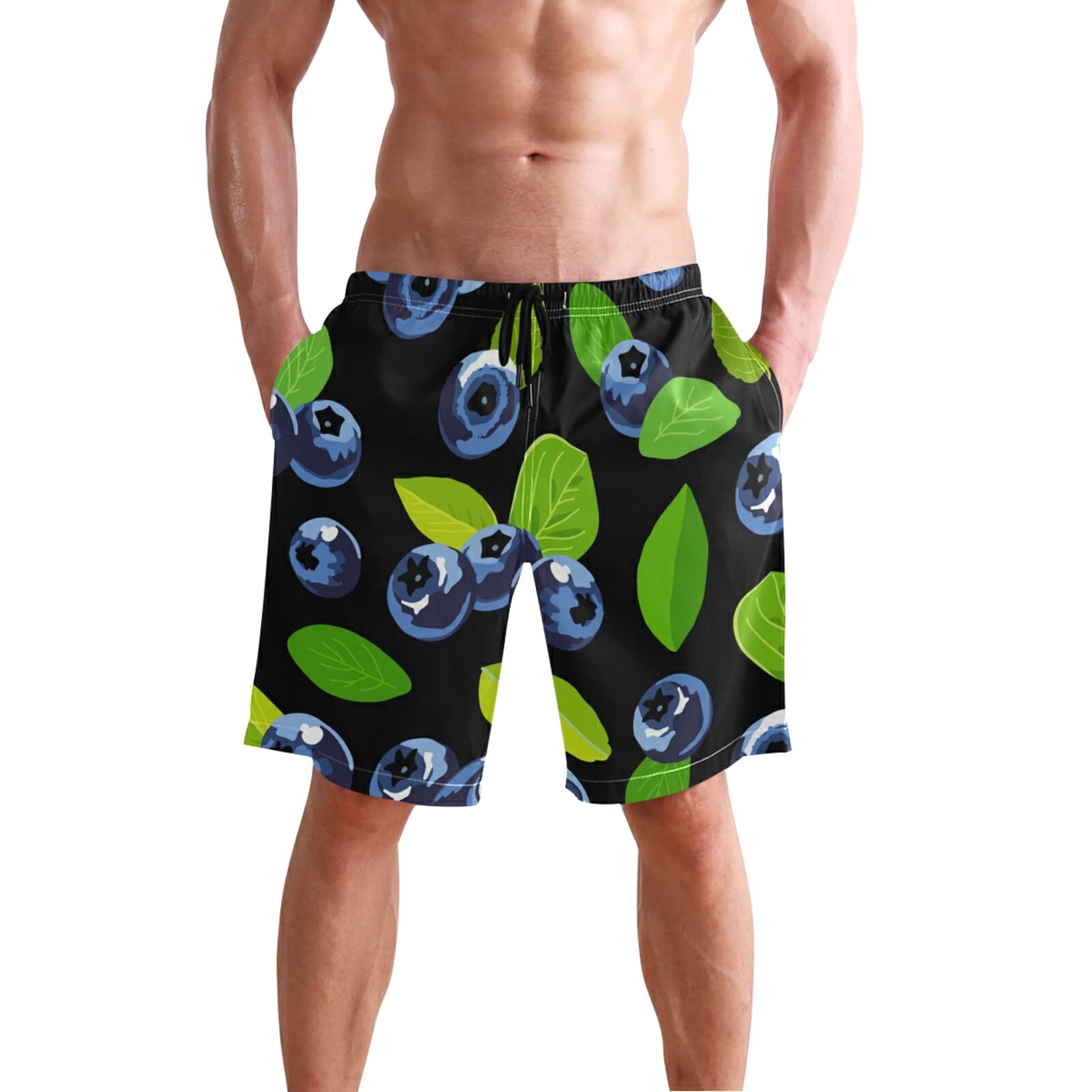 Men's Quick Dry Blueberry Fruit Swim Trunks - Beach Board Shorts for Swimming, Surfing & Summer Vacations | Funny Swimwear for Pool Parties & Tropical Getaways