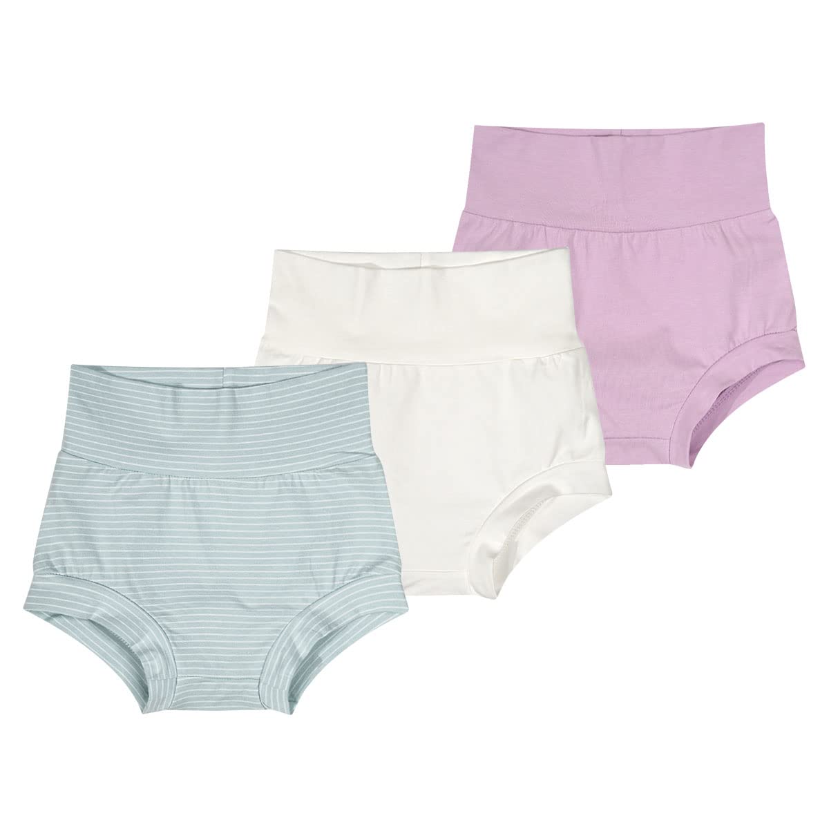 Teach Leanbh Baby Boys & Girls 3-Pack High Waisted Cotton Bloomer Shorts - Soft Striped Bummies for Playtime, Daycare & Summer Outfits