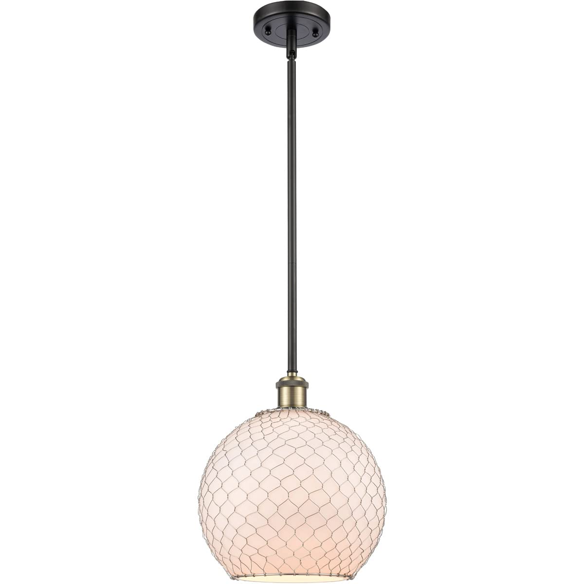 Large Farmhouse Chicken Wire 1-Light Pendant - Black Antique Brass - Ballston Collection - Rustic Kitchen Island Lighting for Dining Room & Country Home Decor