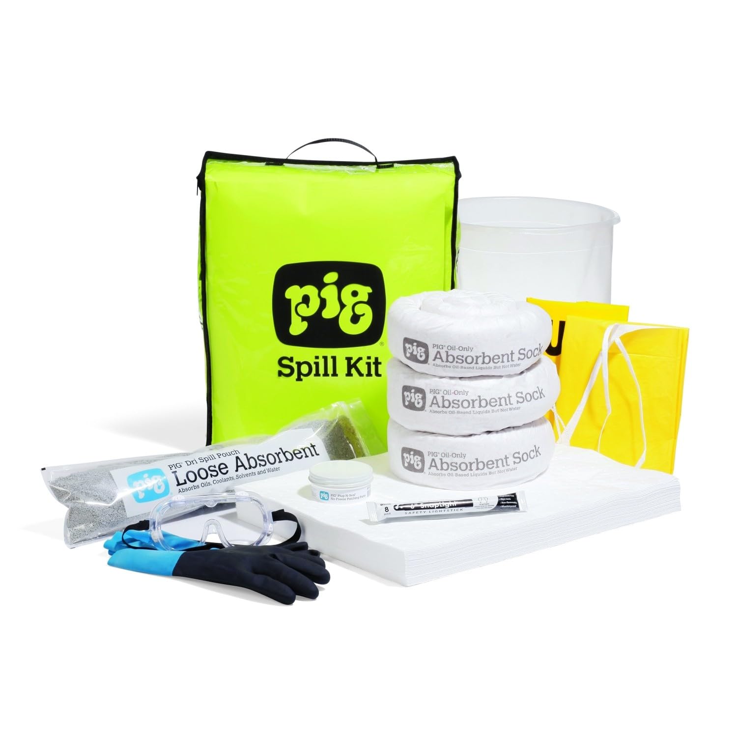PIG Hi-Viz Oil-Only 6.5 Gallon Truck Spill Kit in Clear See-Thru Bag | Fuel & Oil Spill Containment for Commercial Vehicles | Emergency Leak Response for Truck Stops, Garages & Fleet Maintenance