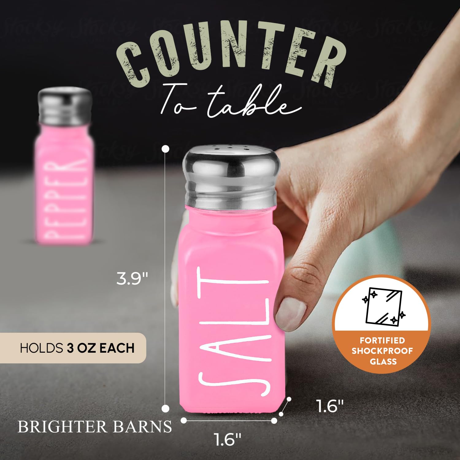 Brighter Barns Pink Salt and Pepper Shakers Set - Premium Glass Shakers with Stainless Steel Lids - Elegant Kitchen Accessories & Home Decor for Restaurants, Weddings, and Housewarming Gifts - Perfect for Dining Tables, Kitchen Countertops, and Gift Giving