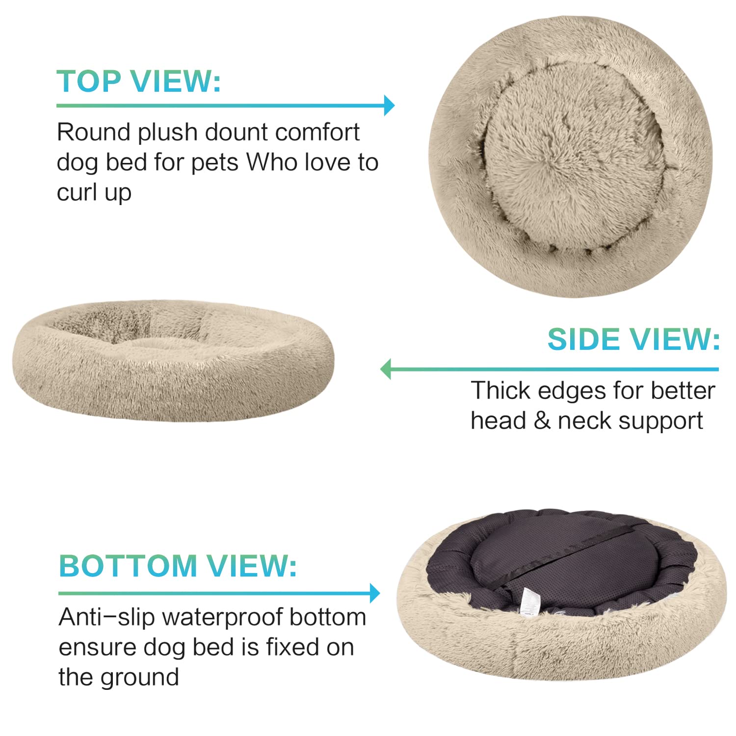 SAVFOX Plush Calming Donut Dog Bed for Small, Medium, Large & X-Large Breeds - Ultra Soft Faux Fur Pet Bed for Dogs & Cats, Machine Washable (Sizes S-XXL) - Perfect for Anxiety Relief, Cuddling & Cozy Napping in Living Room or Bedroom