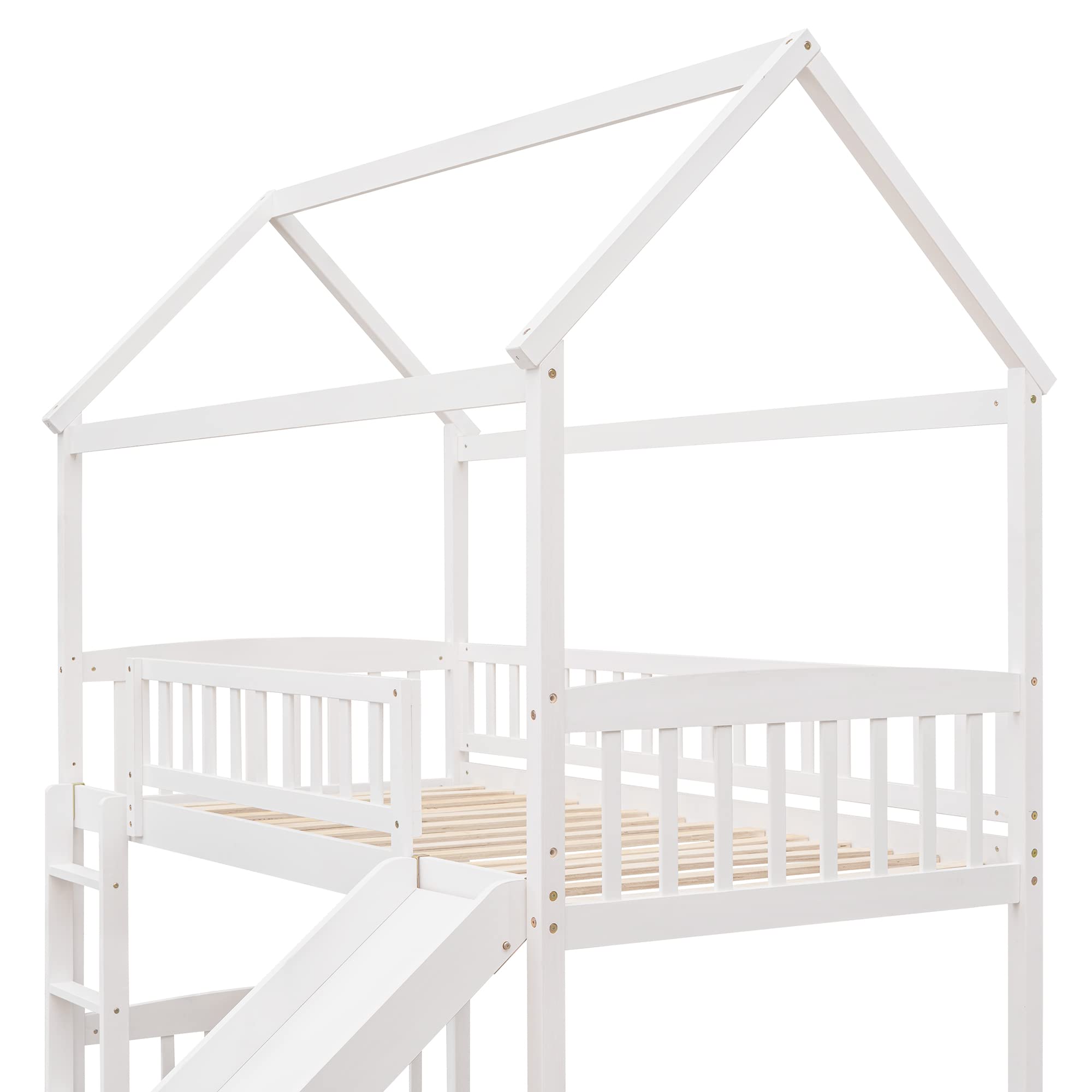LZ LEISURE ZONE Twin Loft Bed with Slide - Sturdy Wood Loft Bed Frame for Kids, Teens & Adults - Twin Size House Style Bedroom Furniture - No Box Spring Needed - White - Perfect for Small Spaces, Kids' Rooms & Dorm Decor