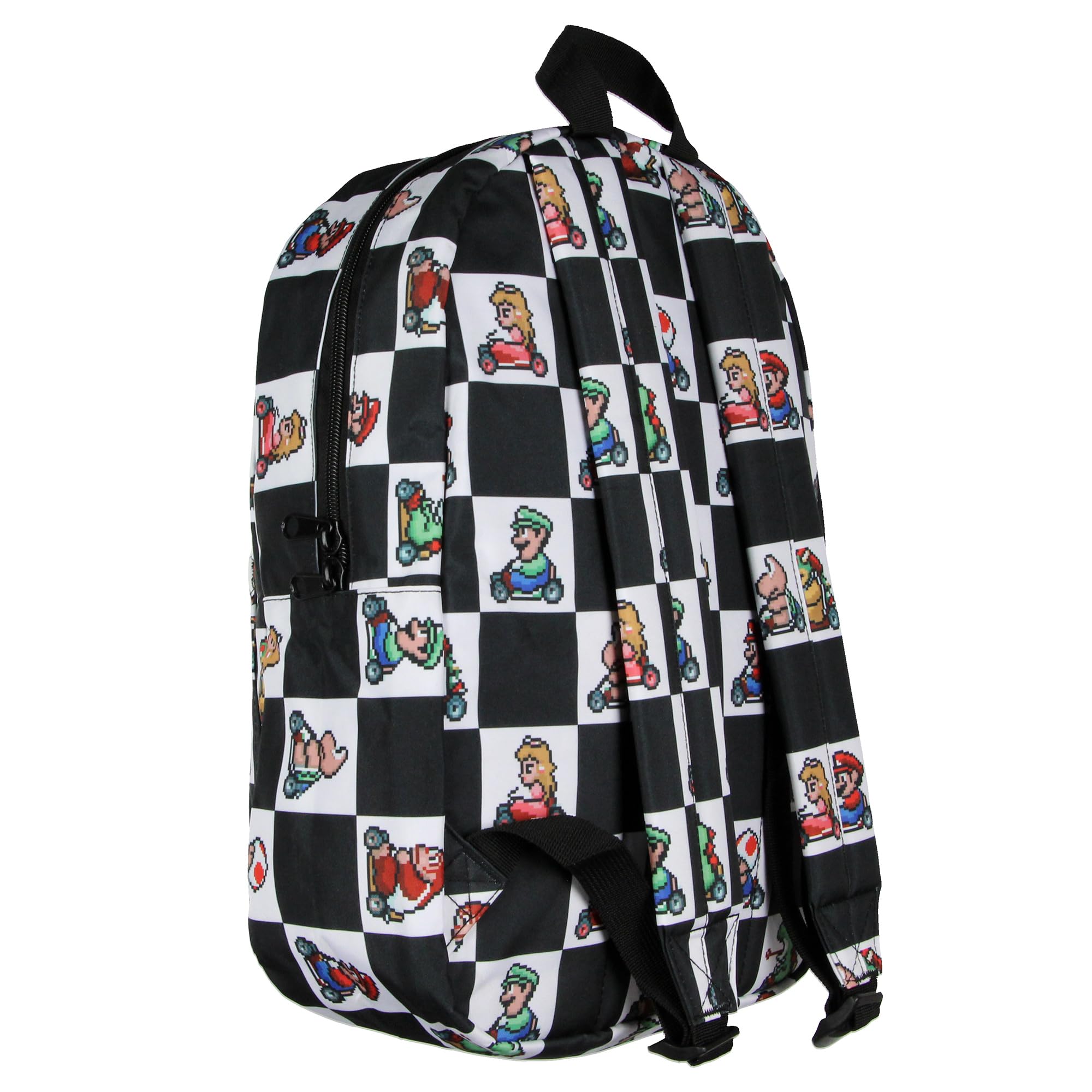 Bioworld Super Nintendo Mario Kart 8-Bit Character Checkered Travel Laptop Backpack - Official Licensed Gaming Backpack for School, Work & Travel