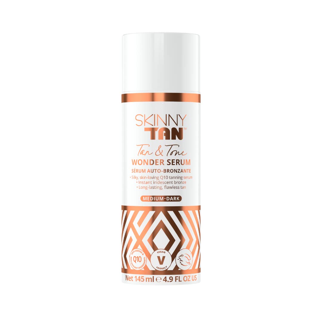 Skinny Tan Wonder Serum Fake Tan - Streak Free Self Tanner with Q10, Vitamin E & Aloe Vera for Hydrated Skin | Vegan & Cruelty Free | Medium Shade 145ml | Perfect for Pre-Party Glow & Everyday Radiance