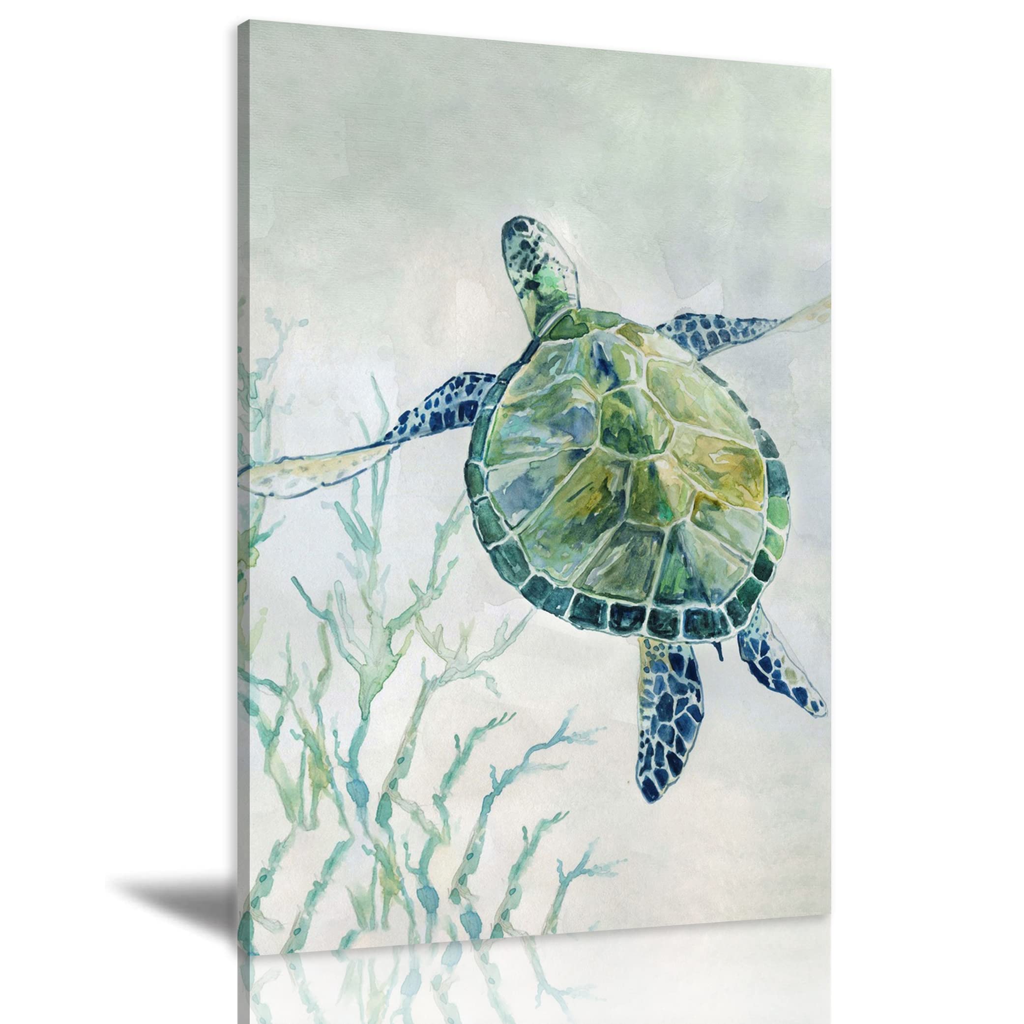 Watercolor Turtle Canvas Wall Art - Framed Sea Animal Print, Modern Oil Painting Decor for Living Room, Bedroom & Office - Ready to Hang 20x30 Inch | Perfect for Coastal, Nautical & Nature-Themed Home Decor