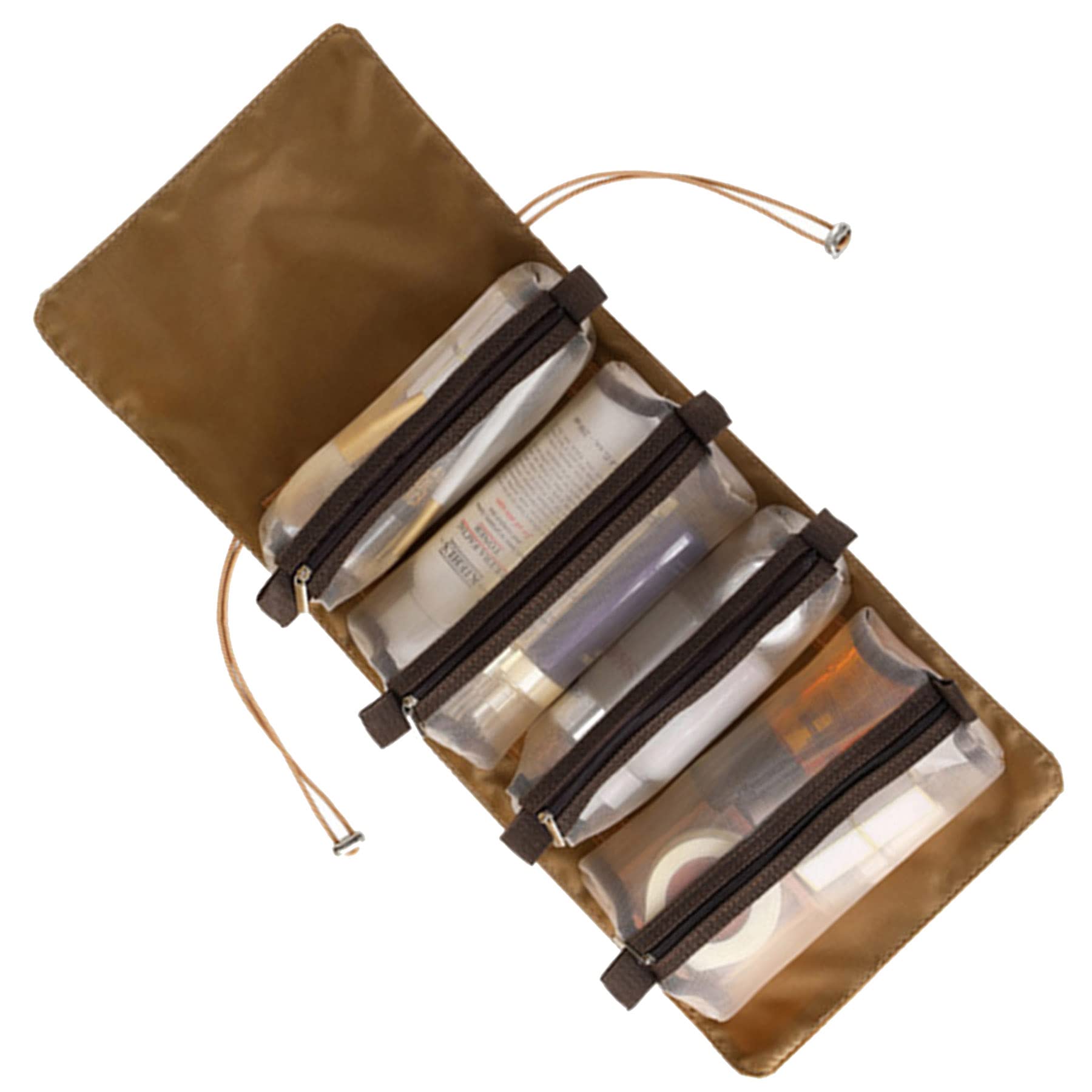 4-in-1 Travel Makeup Organizer & Toiletry Bag - Foldable Cosmetic Case with Removable Compartments for Shampoo, Skincare & Beauty Essentials (Brown) - Perfect for Vacation, Gym & Daily Organization