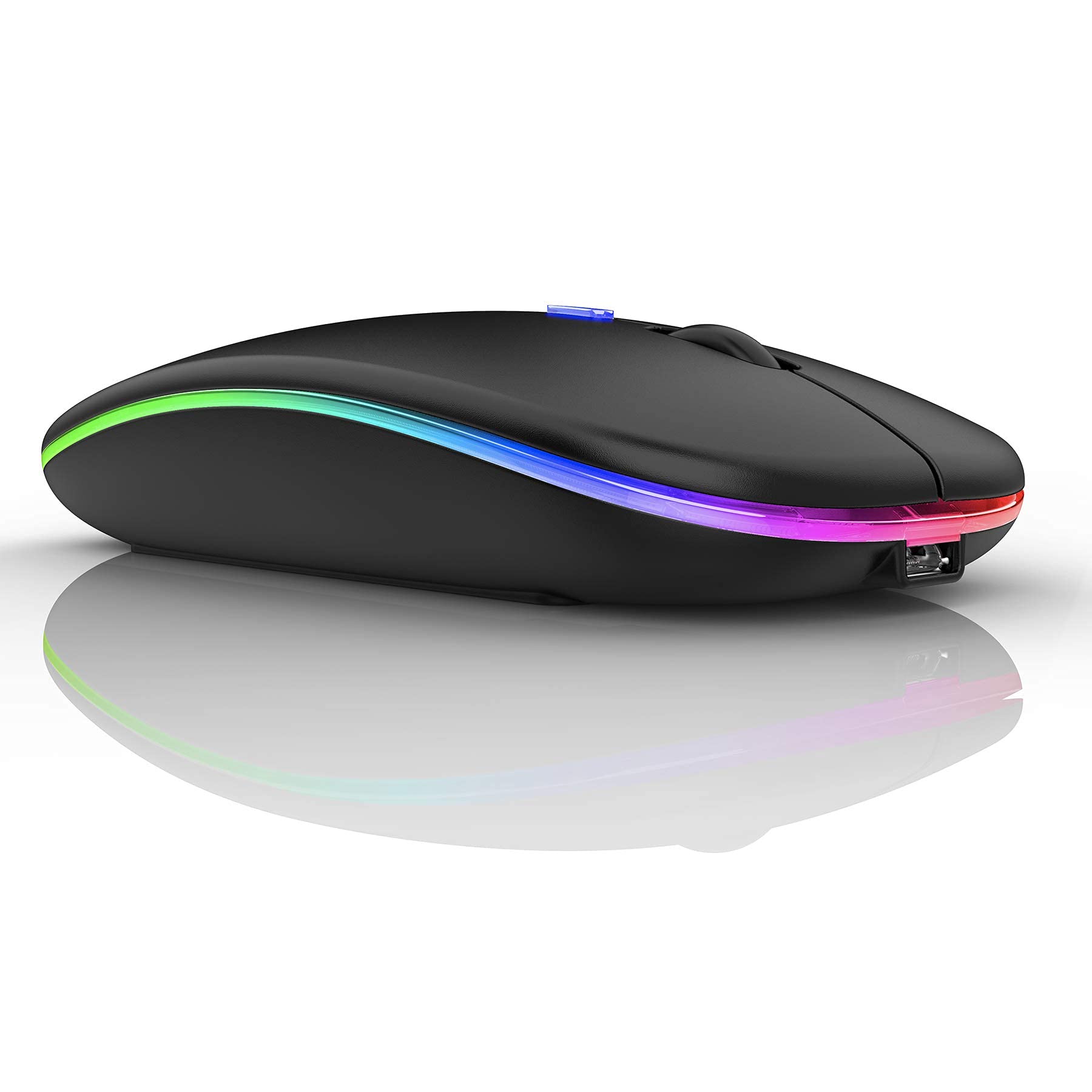 Wireless Bluetooth LED Mouse for MacBook Pro, MacBook Air, iPad Pro, iMac, Chromebook, Windows PC - Rechargeable, Silent Click, Portable Design (LED Black) - Perfect for Work, Gaming, and Travel