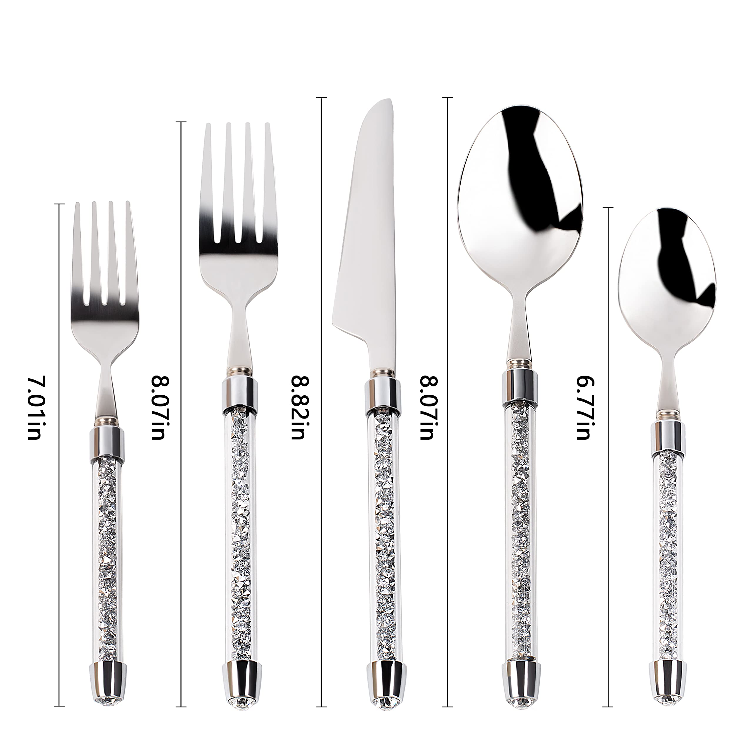 SHYFOY 20-Piece Bling Silverware Set - 18/8 Stainless Steel Flatware Cutlery with Crystal Glass Handles, Mirror Polished & Dishwasher Safe - Elegant Dinnerware for Home, Restaurant, Wedding & Party (Perfect for Formal Dining, Holiday Gatherings & Special Occasions)