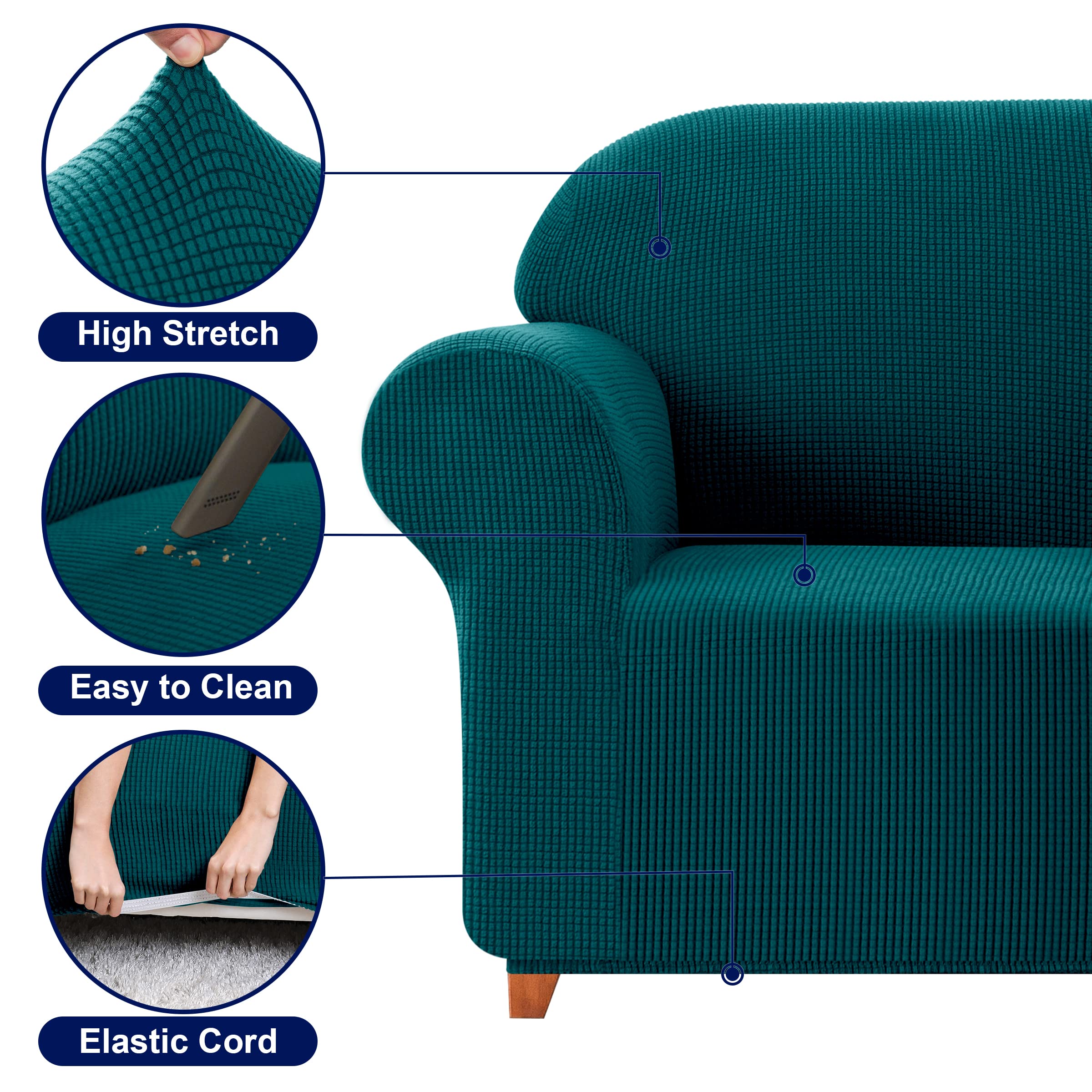 SUBRTEX Stretch Sofa Slipcover Set - 1 Piece Elastic Couch Cover with Free Cushion Cover for 4-Cushion Oversized Couches (Teal, XL Size) - Perfect for Living Room Furniture Protection & Home Decor Upgrade