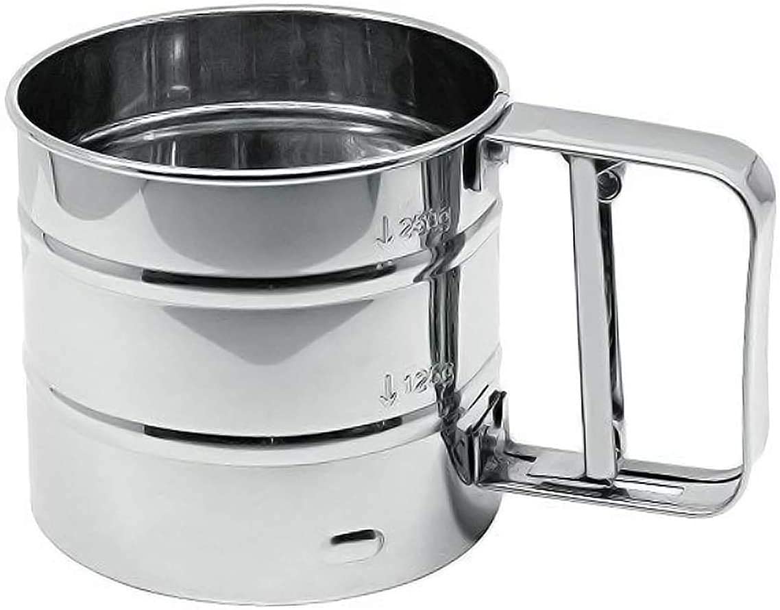Premium Stainless Steel Mesh Flour Sifter - Mechanical Baking Sugar Shaker Sieve with Handle - Perfect for Baking, Cake Decorating & Kitchen Use