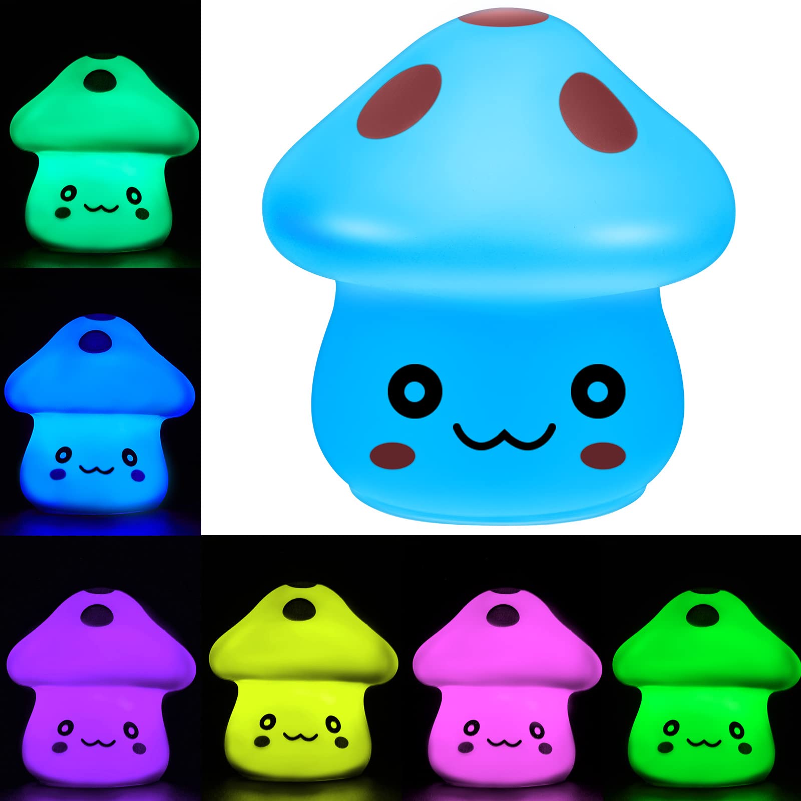 Cute Frog Mushroom LED Night Light - Color Changing Glowing Lamp for Kids Bedroom, Desk, Party Decor & Gift - Creative Mood Lighting for Nursery, Dorm, Halloween (Mushroom Shape)
