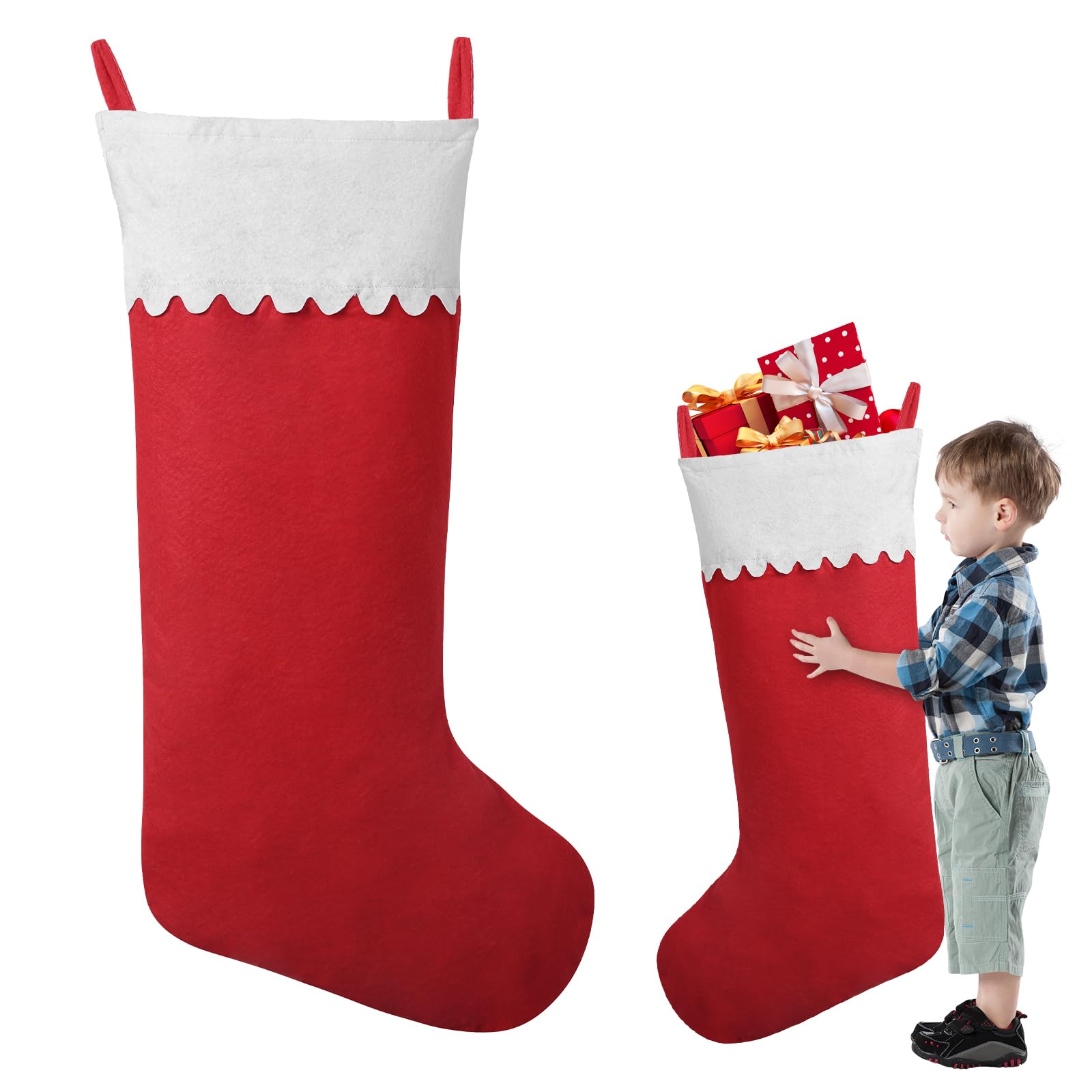 2 Pack Jumbo 38-Inch Red & White Felt Christmas Stockings - Large Holiday Stockings for Fireplace, Xmas Tree Decor - Perfect for Family Home Decorations, Christmas Parties & Festive Gift Giving