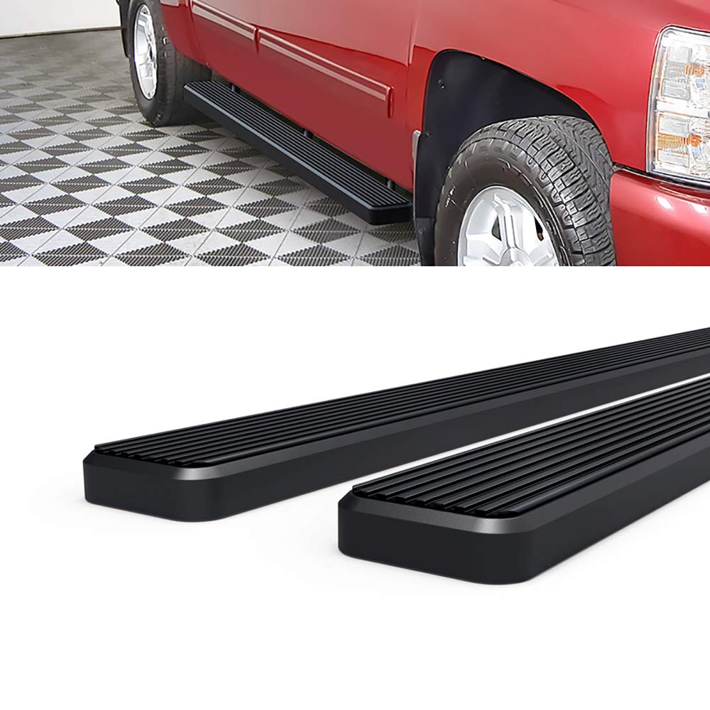 Black 5-inch APS Running Boards for Chevy Silverado & GMC Sierra 1500 (2001-2013) / 2500 3500 (2001-2014) Crew Cab - Stainless Steel Nerf Bars Side Steps - Perfect for Off-Roading & Truck Accessories Upgrade (Excludes CK Classic)