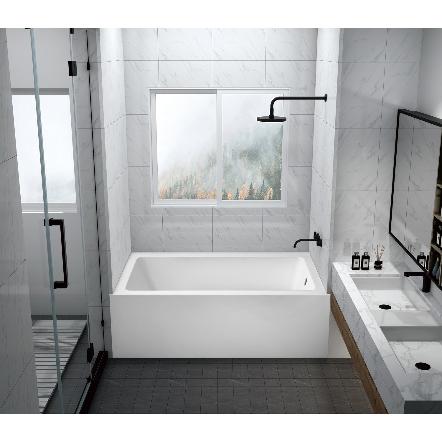 Aqua Eden VTAP6032R22C 60 Inch Acrylic Rectangular 3 Wall Alcove Bathtub with Anti-Slip Surface, Right Hand Drain, Glossy White - Perfect for Modern Bathroom Renovation and Spa-Like Relaxation at Home