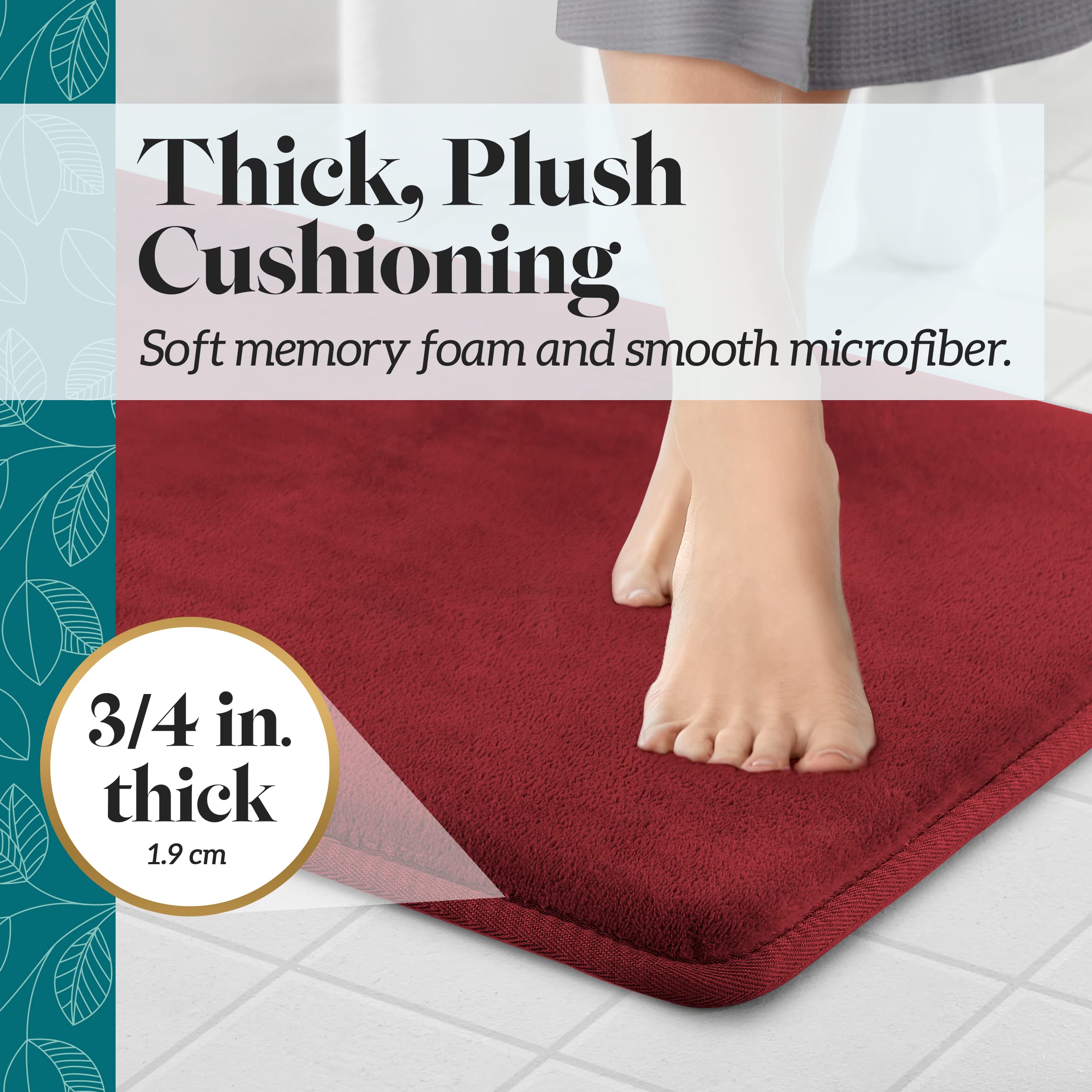 Genteele Memory Foam Bath Mat - Non-Slip Absorbent Super Soft Velvet Bathroom Rug (22x36 Inches, Red) - Perfect for Bathroom, Shower & Spa Decor